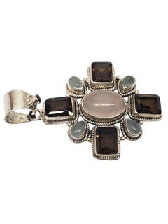 India Sterling Silver Rose Quartz Maltese Cross Pendant #20741