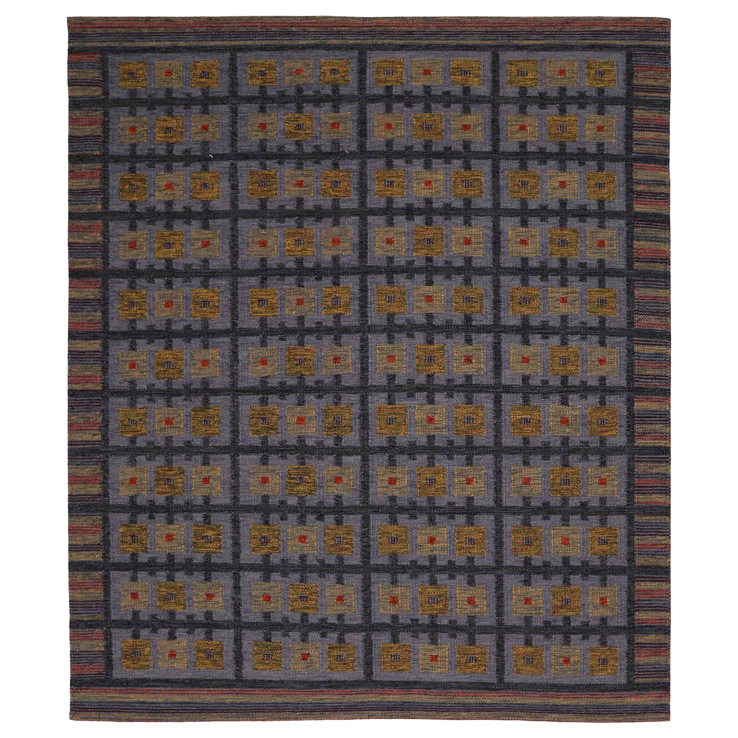 Schwedische Kollektion indischer Teppiche - Wolle Schwarz Blau Rot - 93420 im Angebot