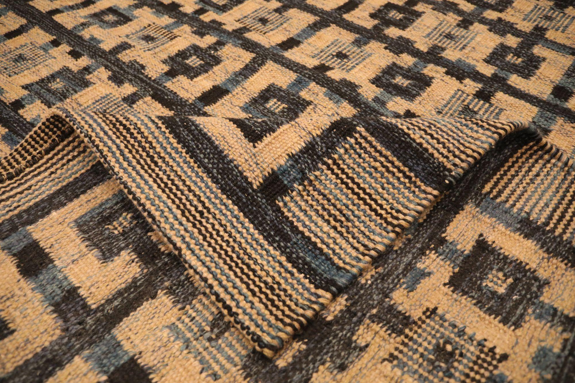 India Swedish Collection Teppiche - Wolle Schwarz Elfenbein Gelb - 93418 im Zustand „Hervorragend“ im Angebot in Dallas, TX