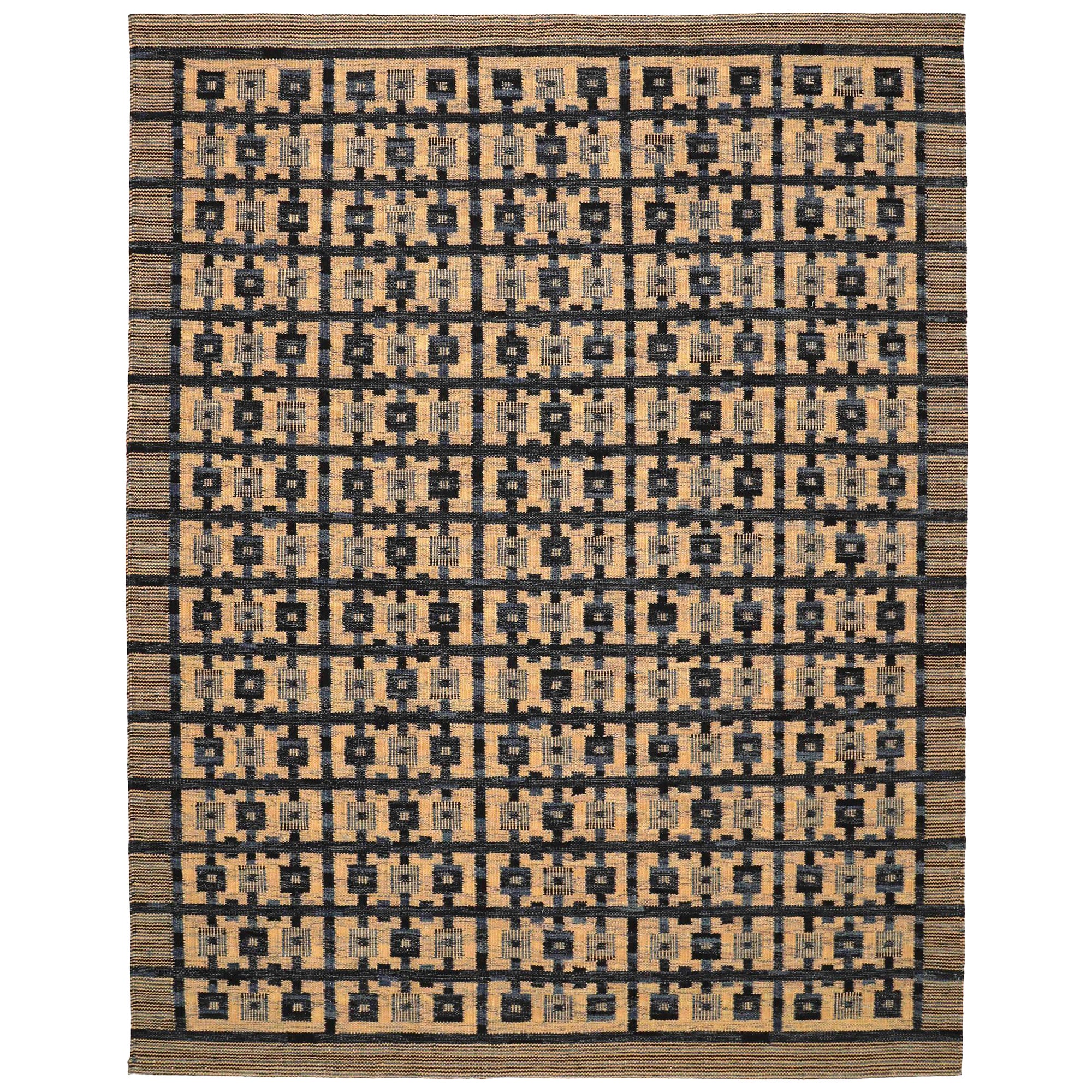 India Swedish Collection Teppiche - Wolle Schwarz Elfenbein Gelb - 93418