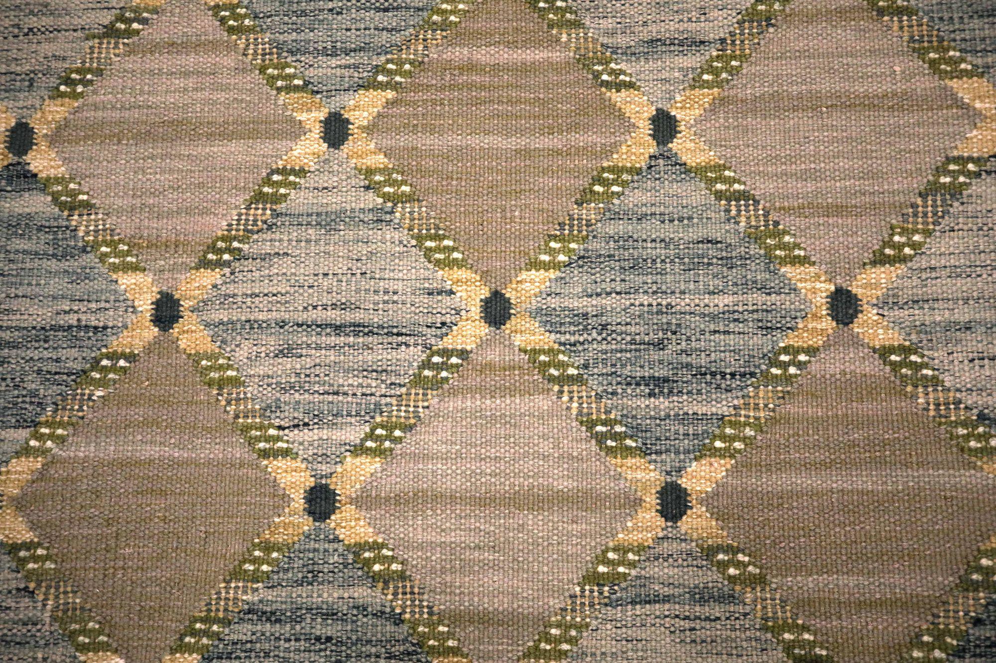 India Swedish Collection Teppiche - Wolle Blau Braun Elfenbein - 93417 (Moderne) im Angebot