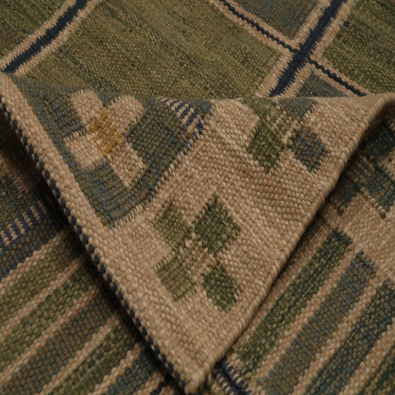 Indien Tapis de collection suédois - Laine bleu vert ivoire - 96243 en vente