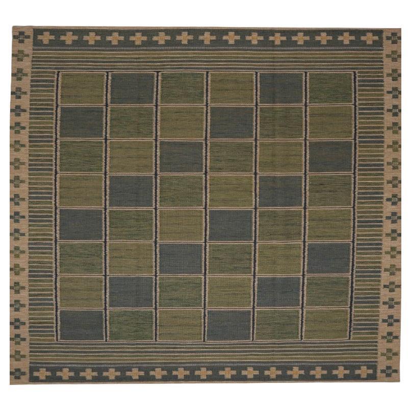 Tapis de collection suédois - Laine bleu vert ivoire - 96246