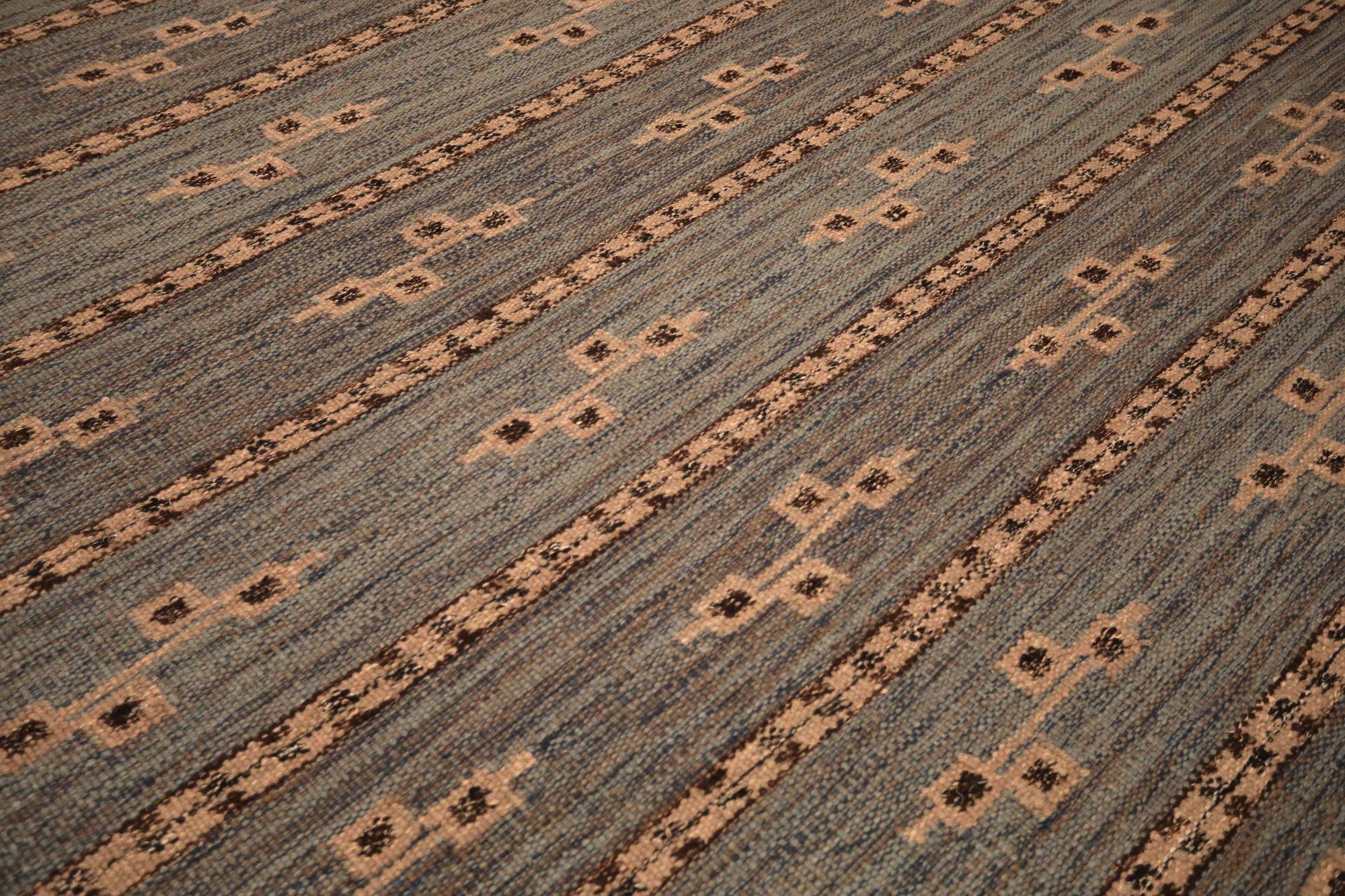 India Swedish Collection Teppiche - Wolle Brown Gray Design - 93421 (Indisch) im Angebot