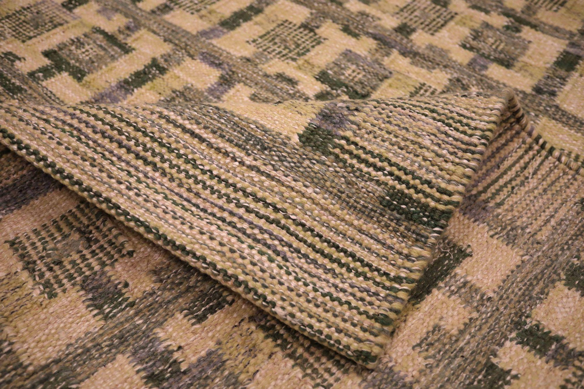 India Swedish Collection Teppiche - Wolle Braun Grün Elfenbein - 93419 im Zustand „Hervorragend“ im Angebot in Dallas, TX