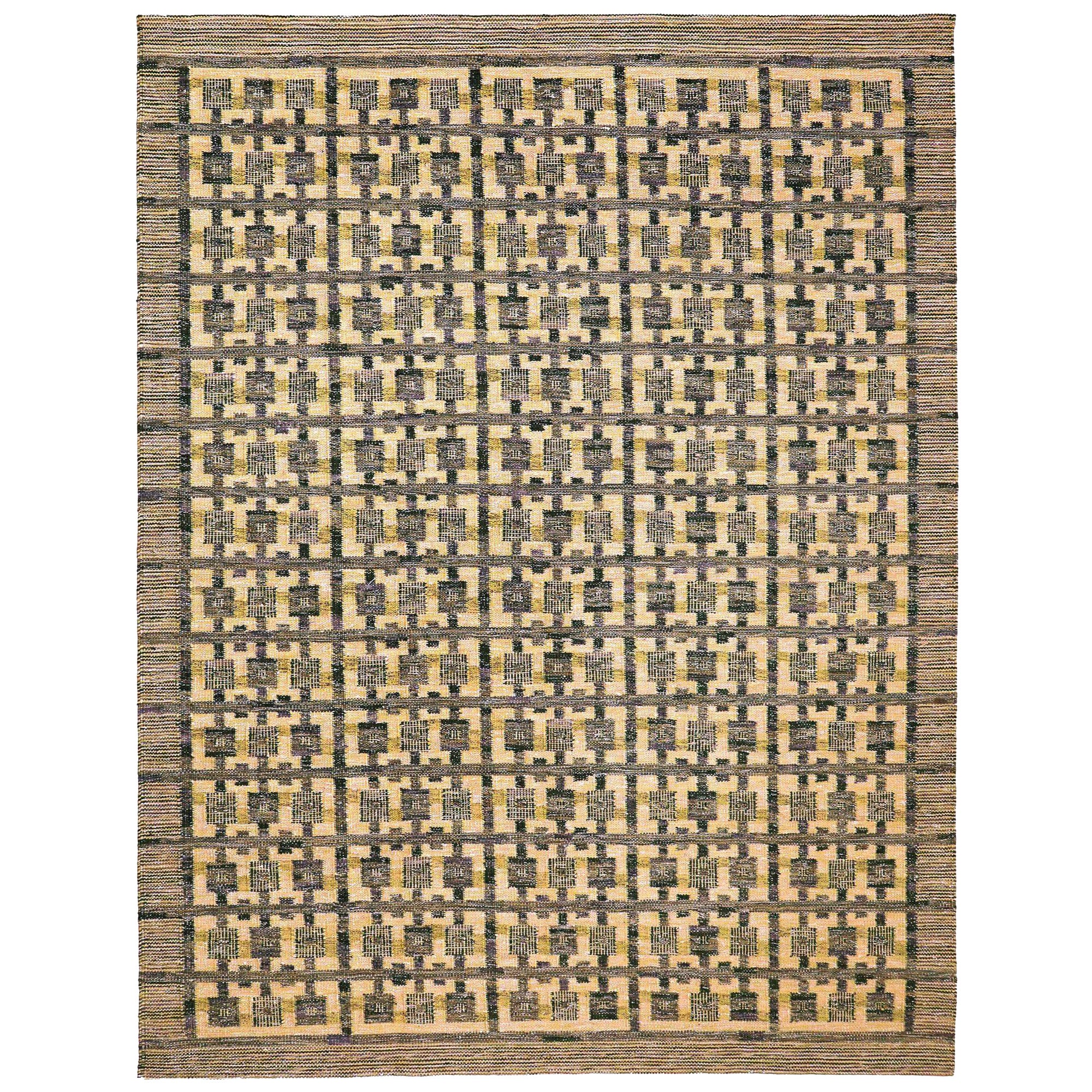 India Swedish Collection Teppiche - Wolle Braun Grün Elfenbein - 93419 im Angebot