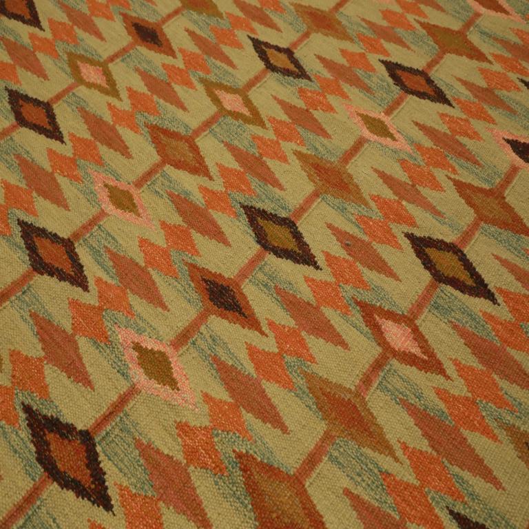 Tessuto a mano Tappeti India Swedish Collection - Lana Marrone Verde Arancione - 96247 in vendita