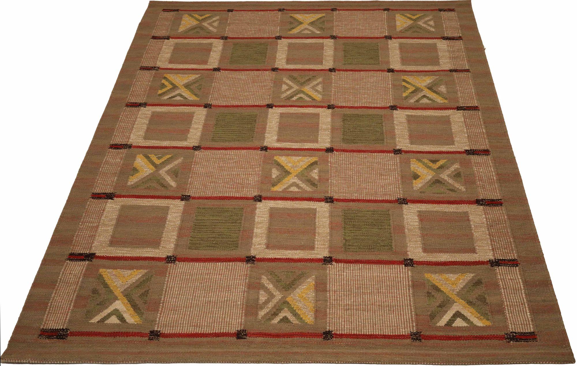 India Swedish Collection Teppiche - Wolle Braun Rosa Rot - 93412 im Zustand „Hervorragend“ im Angebot in Dallas, TX