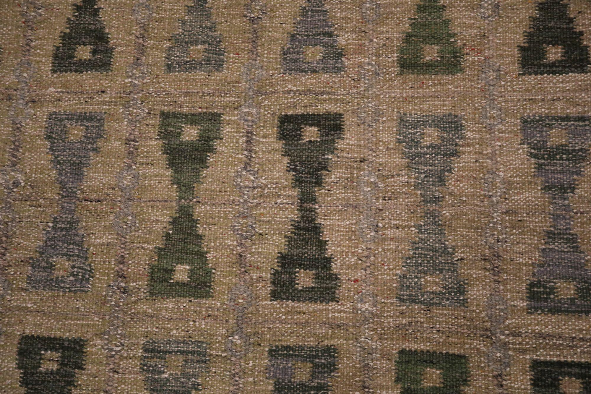 Moderne Tapis de la collection suédoise de laine gris vert taupe - 93415 en vente