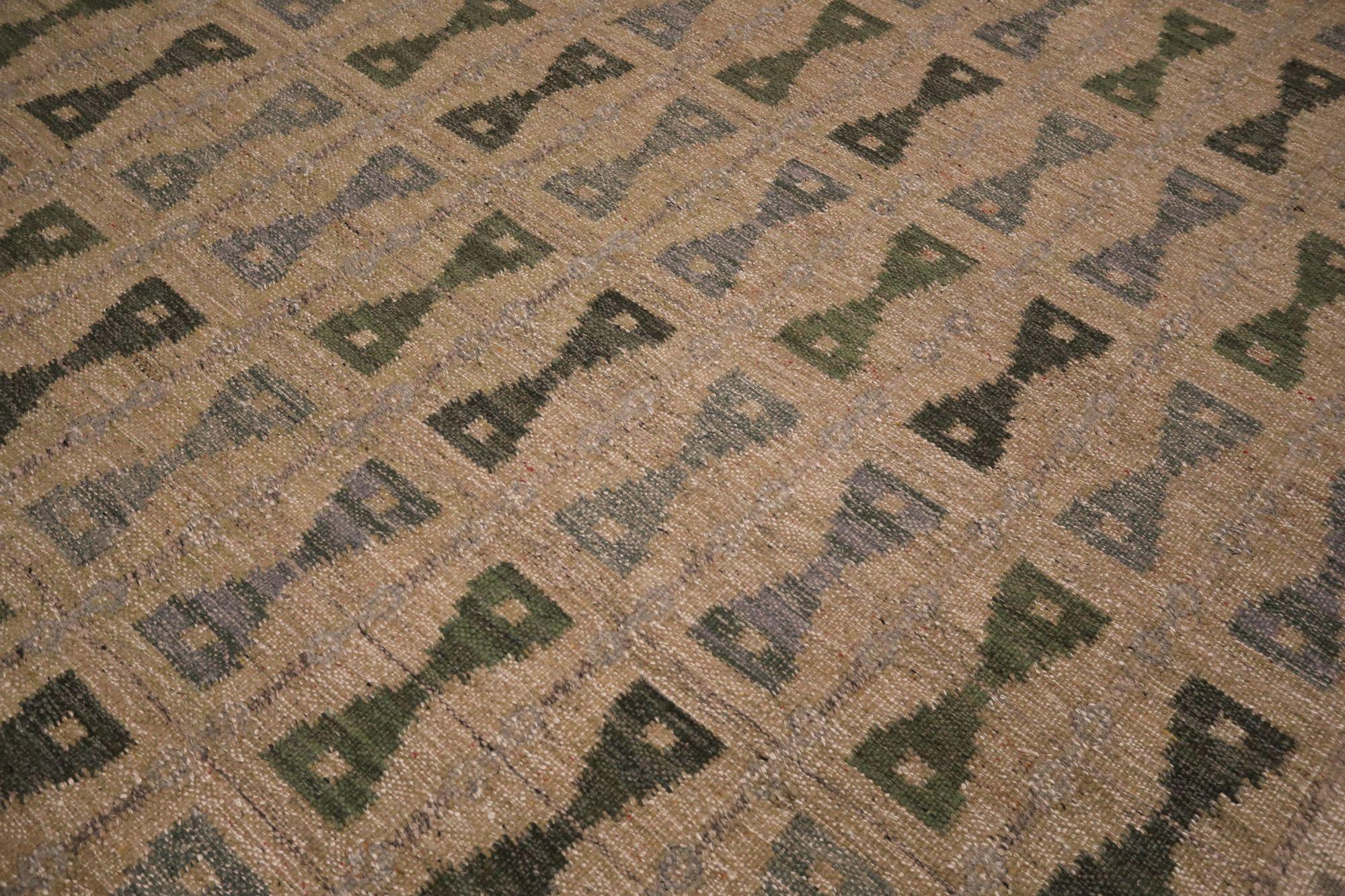 Indien Tapis de la collection suédoise de laine gris vert taupe - 93415 en vente