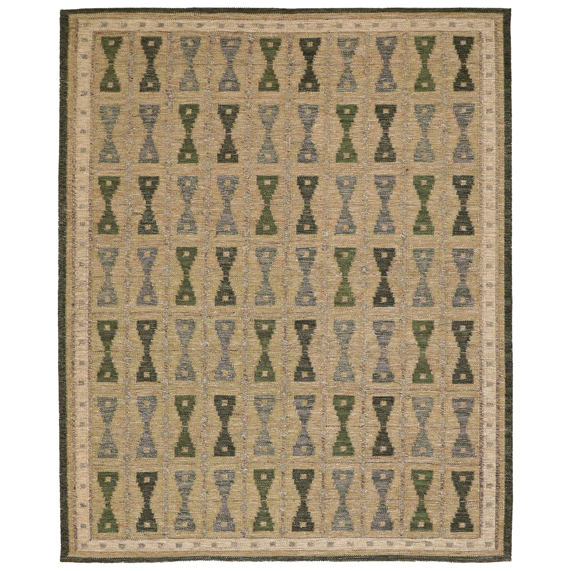Tapis de la collection suédoise de laine gris vert taupe - 93415 en vente