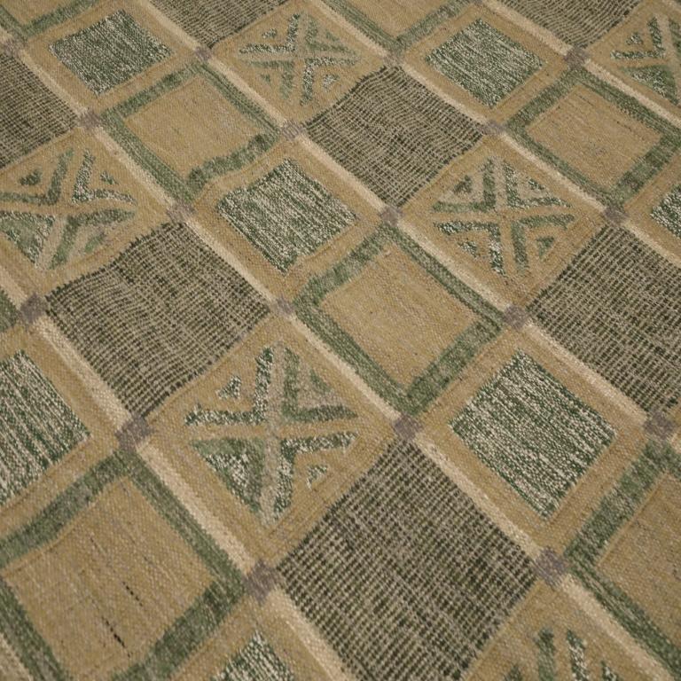 Annodato a mano Tappeti India Swedish Collection - Lana Verde Avorio Taupe - 96241 in vendita