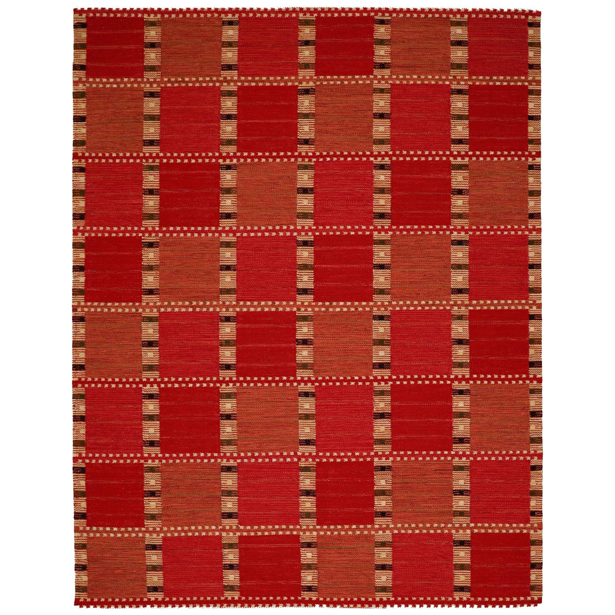 Schwedische Kollektion indischer Teppiche - Wolle Elfenbeinrot Design - 93423 im Angebot