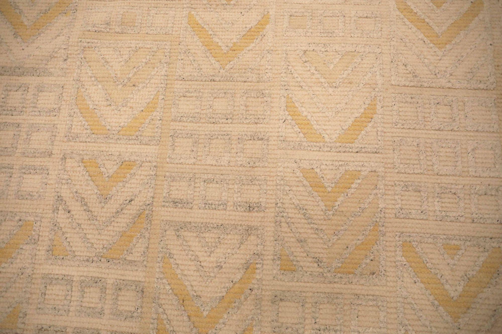 Modern India Swedish Collection Area Rugs - Wool Ivory Yellow Design - 93428 For Sale