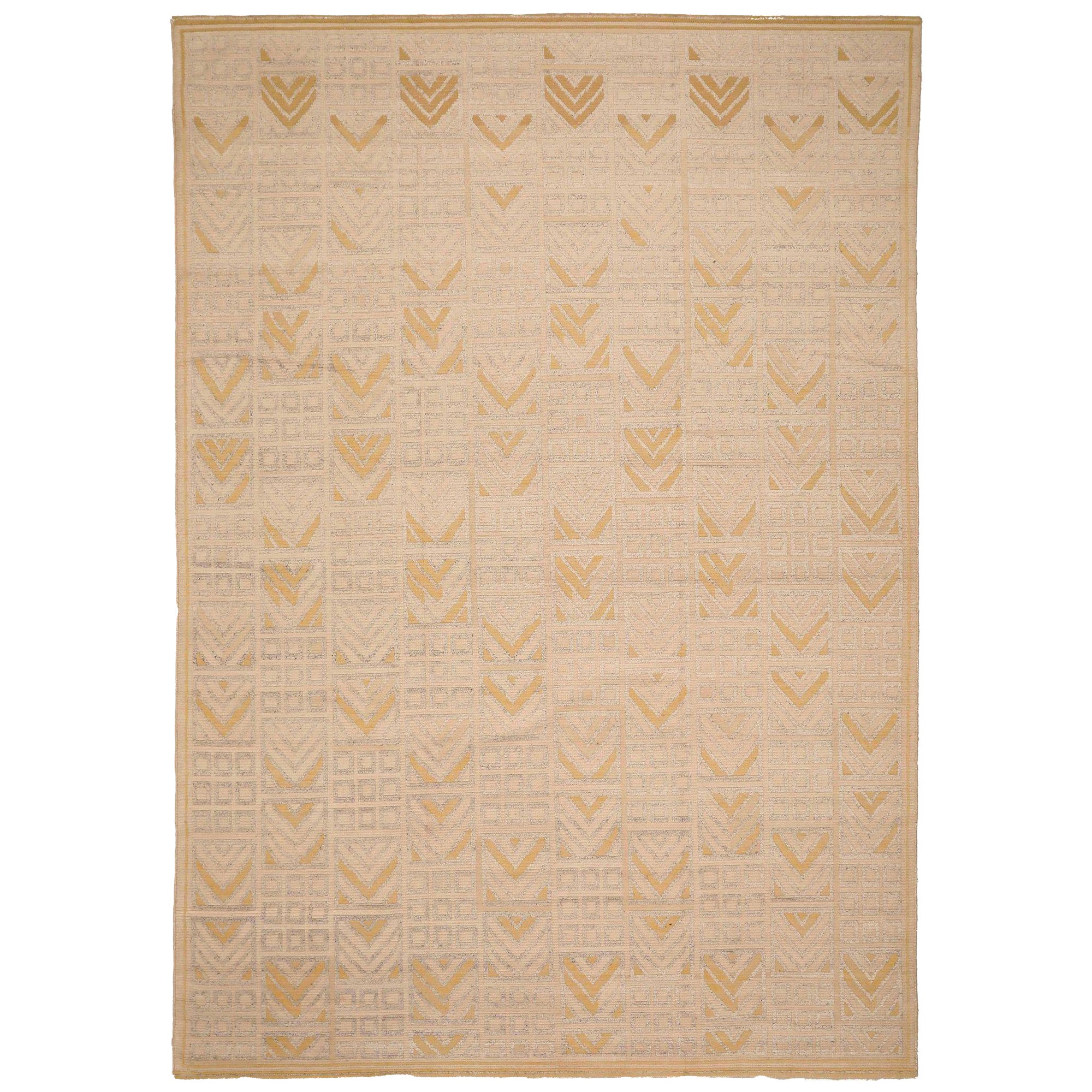 India Swedish Collection Area Rugs - Wool Ivory Yellow Design - 93428 For Sale