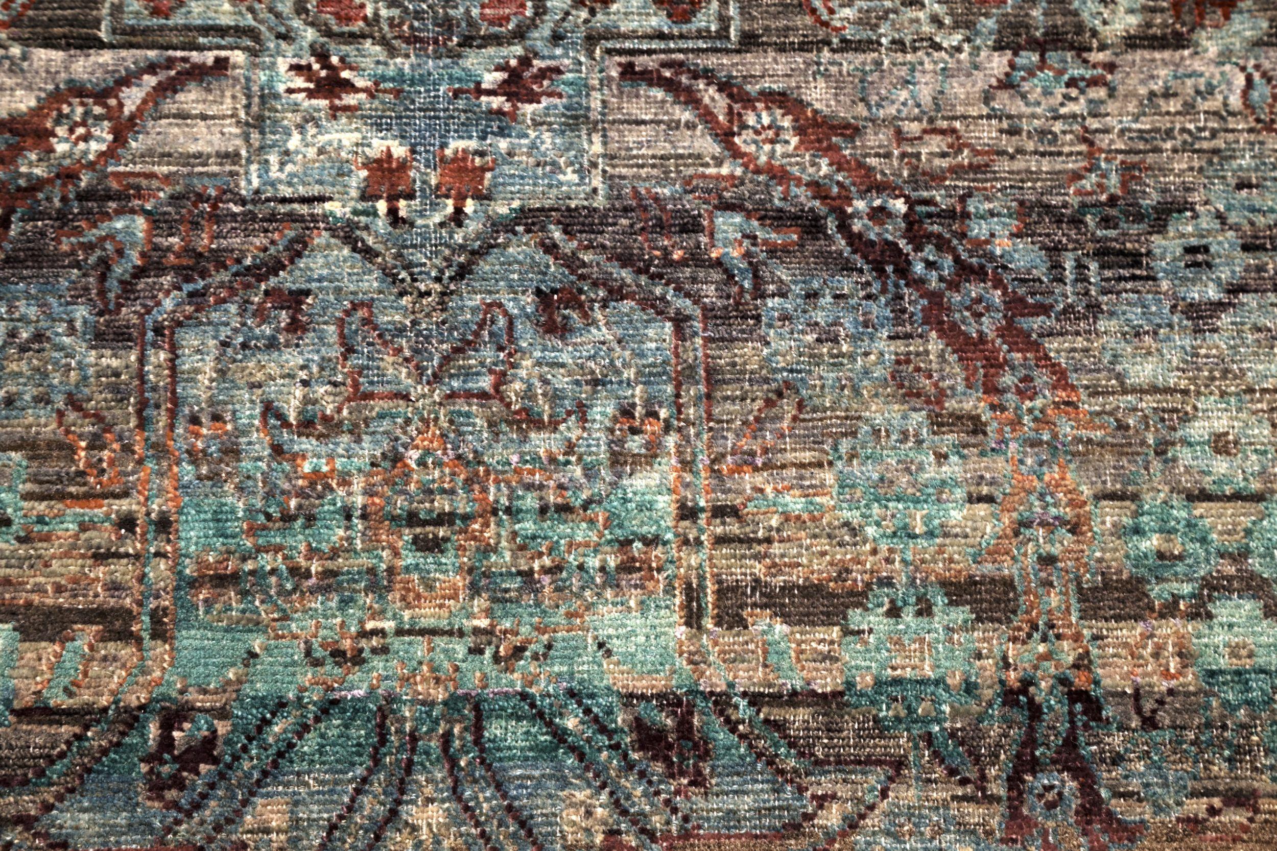 Hand-Knotted India Tabriz Area Rugs - Wool Blue Green Ivory Orange Red - 94165 For Sale