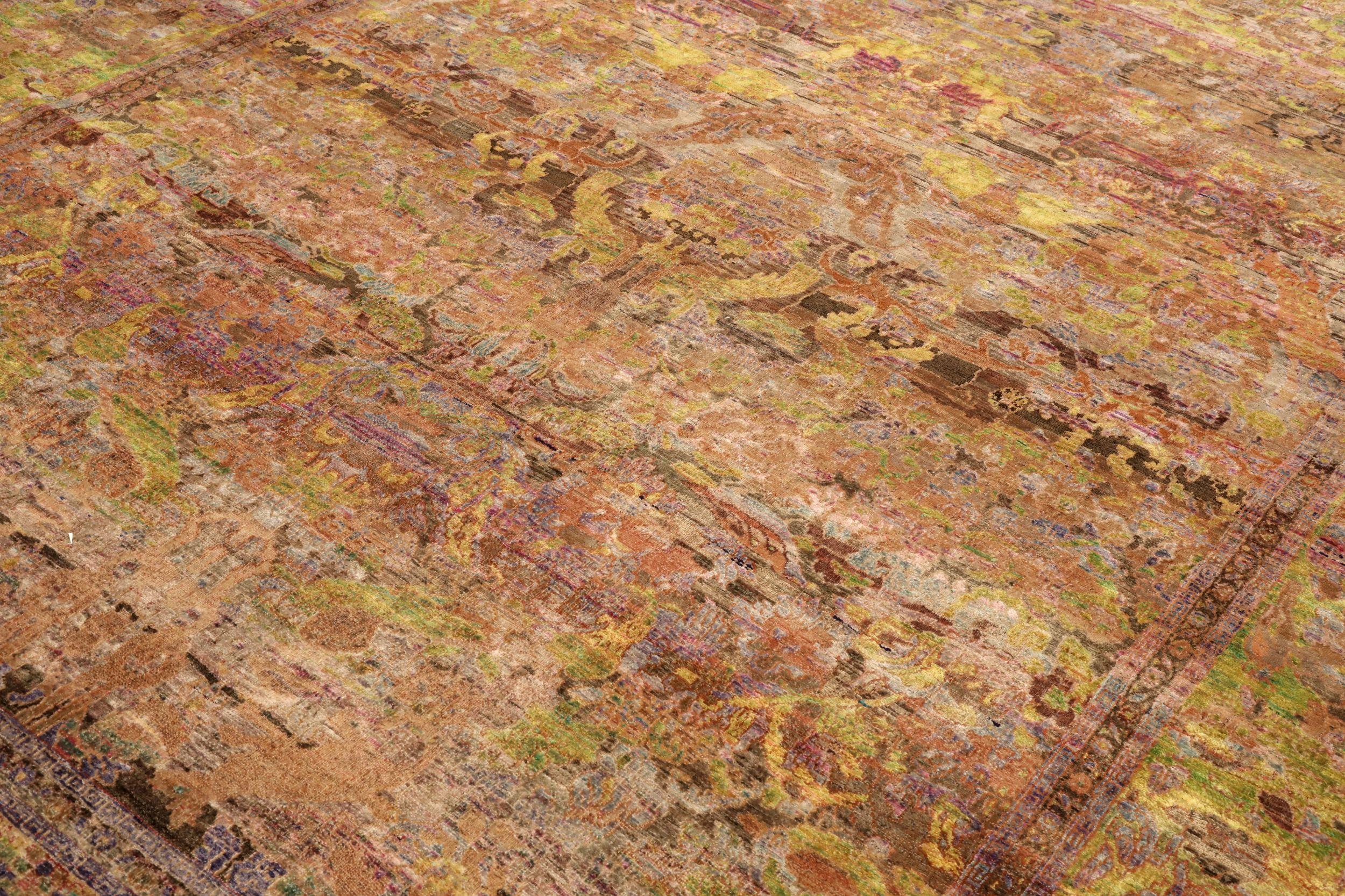 Moderno Tappeti India Tabriz - Lana Marrone Verde Rosso Giallo Design - 94109 in vendita