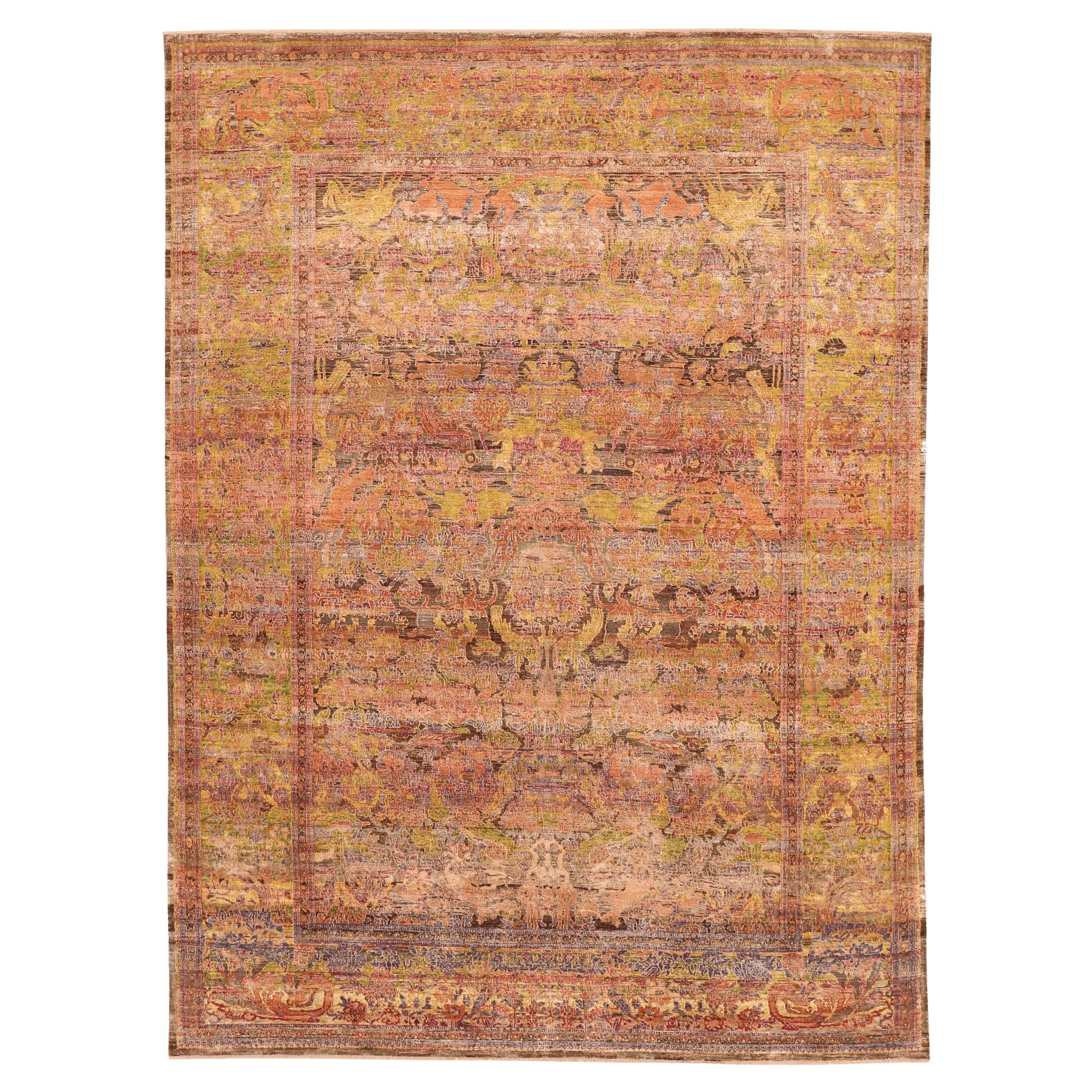 Tappeti India Tabriz - Lana Marrone Verde Rosso Giallo Design - 94109