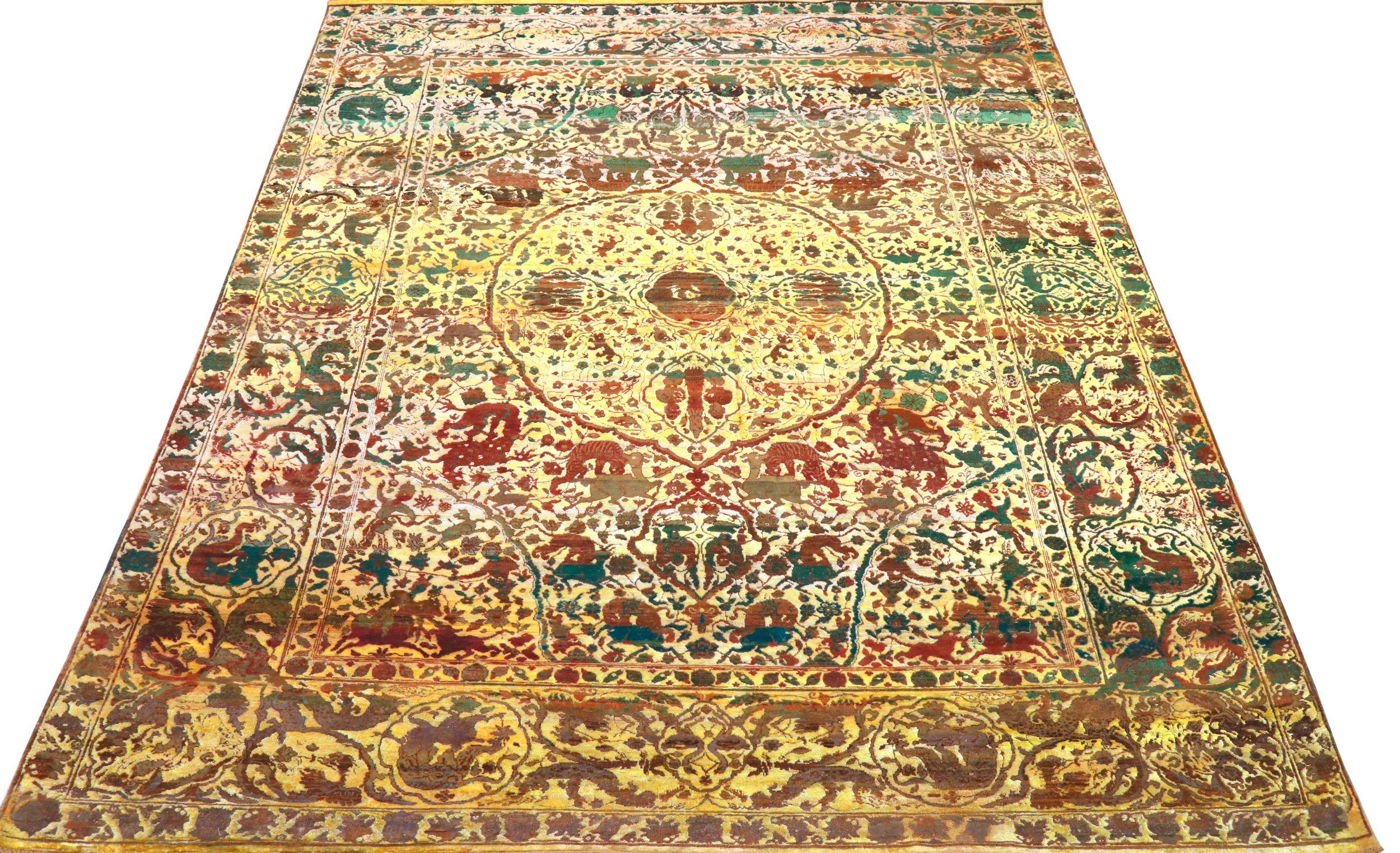 Artful Indian Tabriz Area Rug: A Luminous Tapestry of Creamy Beige and Detailed Motif

A Field of Radiant Grandeur and Intricate Expression
This captivating Indian Tabriz area rug immediately draws the eye. Its expansive field, in a luminous creamy