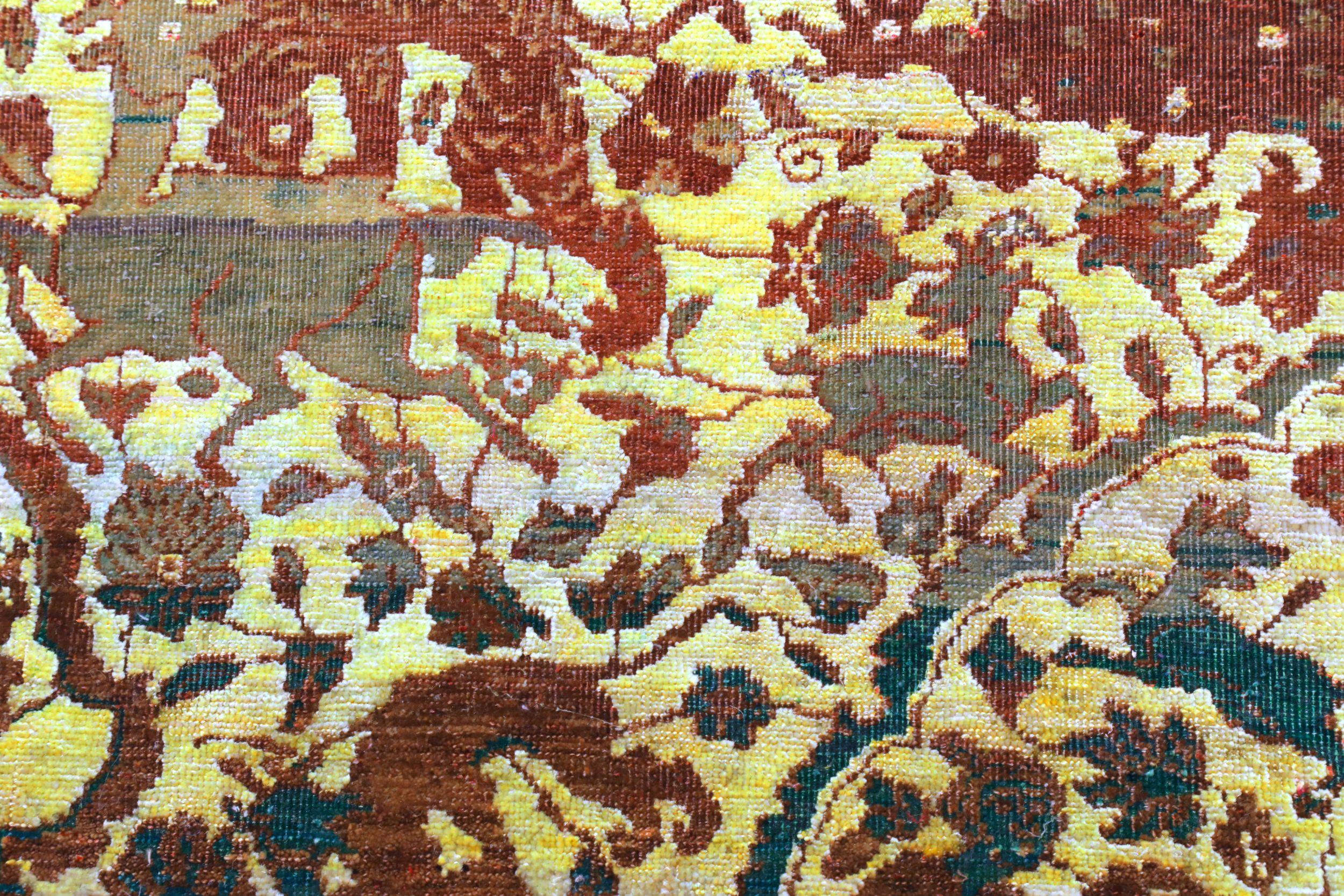 India Tabriz Area Rugs - Wool Brown Ivory Yellow Design - 94123 In Excellent Condition For Sale In Dallas, TX