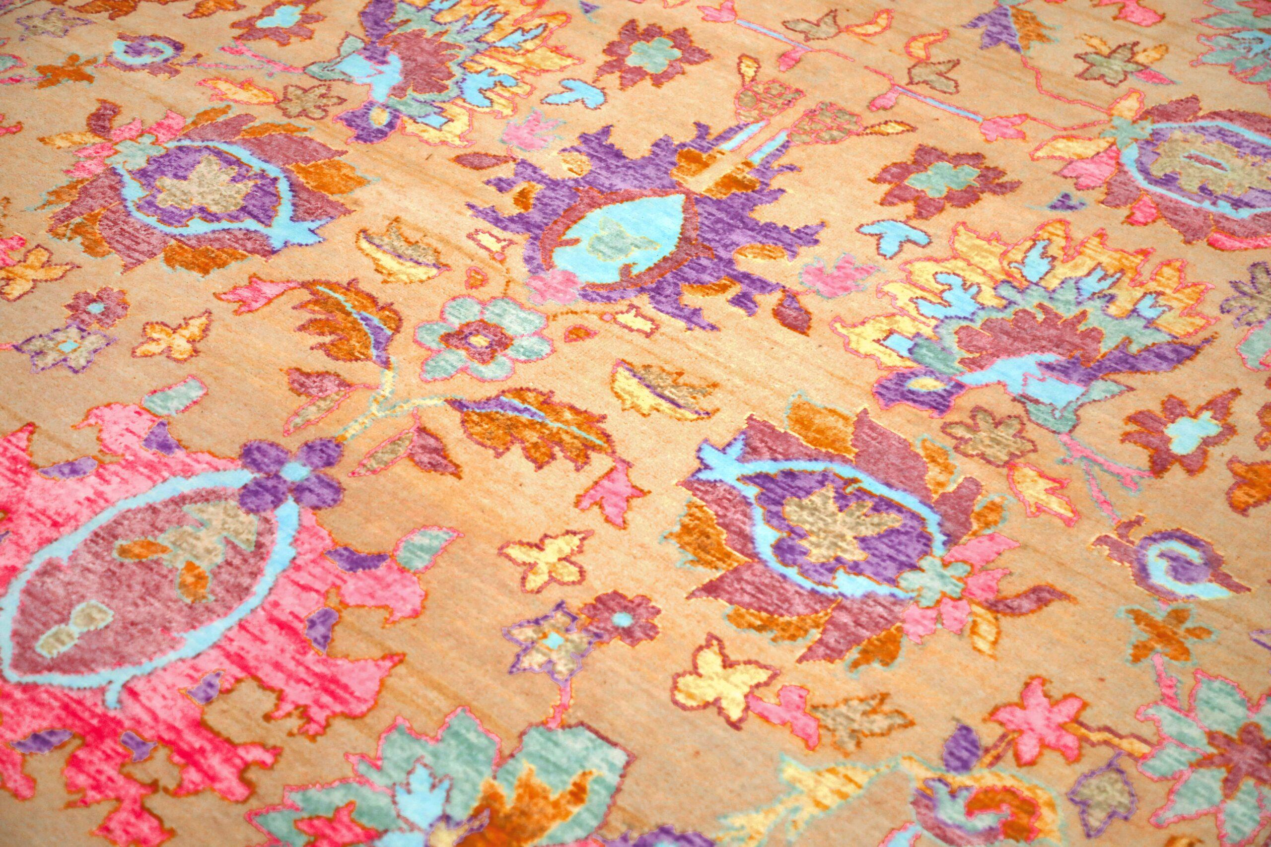 Moderno Tappeti India Tabriz - Lana Avorio Rosa Purpel Giallo - 93820 in vendita