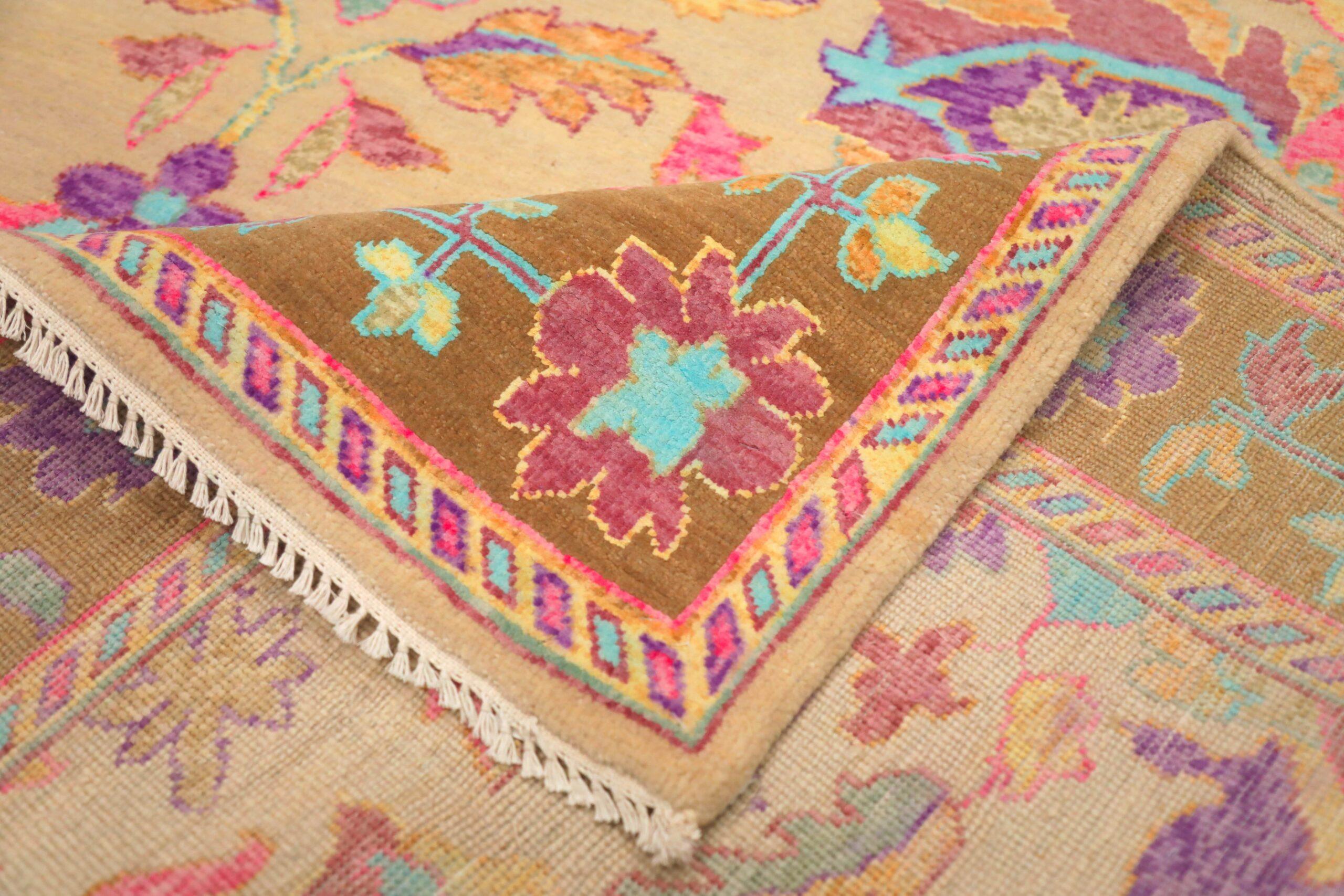 Indiano Tappeti India Tabriz - Lana Avorio Rosa Purpel Giallo - 93820 in vendita