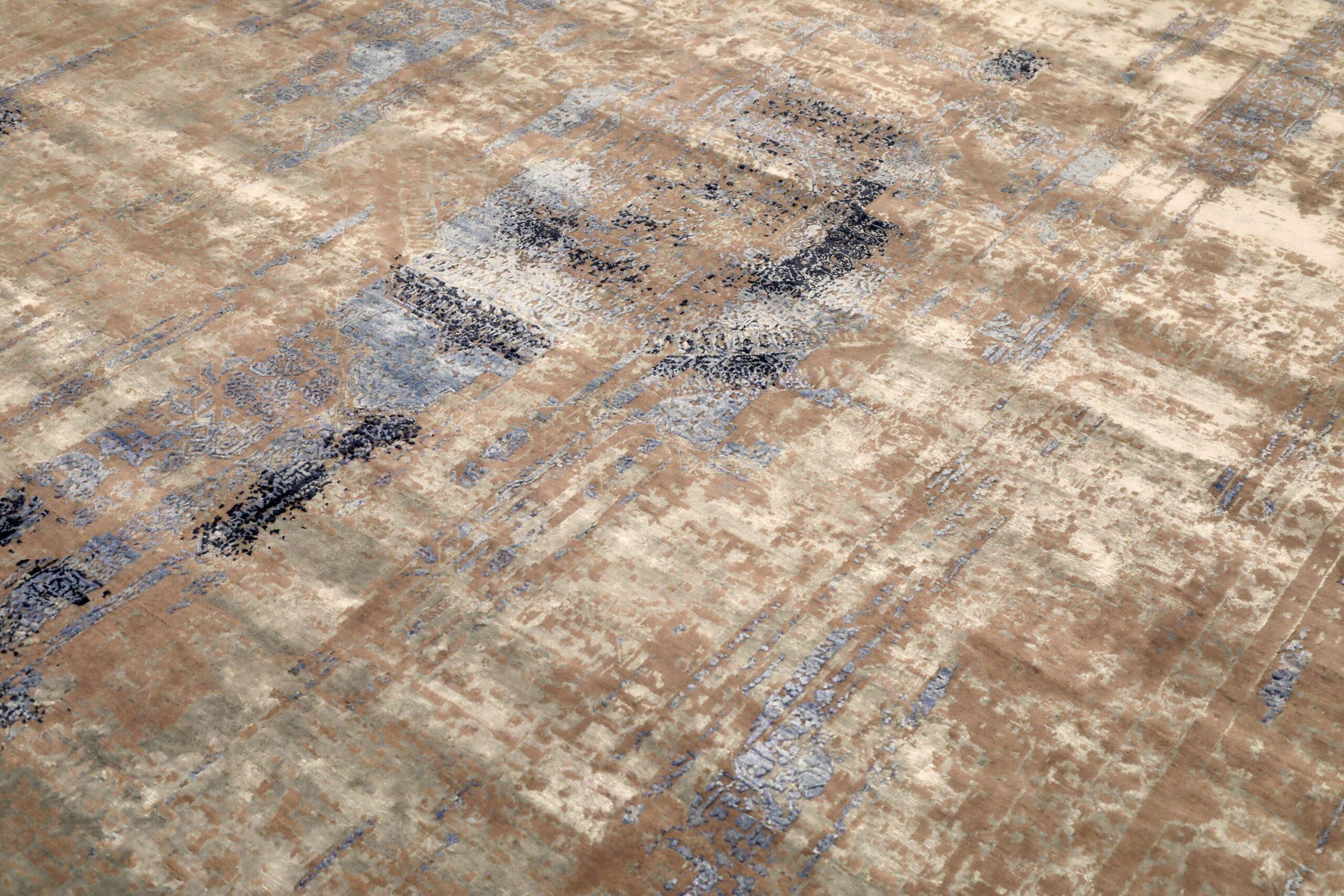 Moderno Tappeti India Transitional Area Rugs - Lana e seta blu grigio/argento - 96613 in vendita