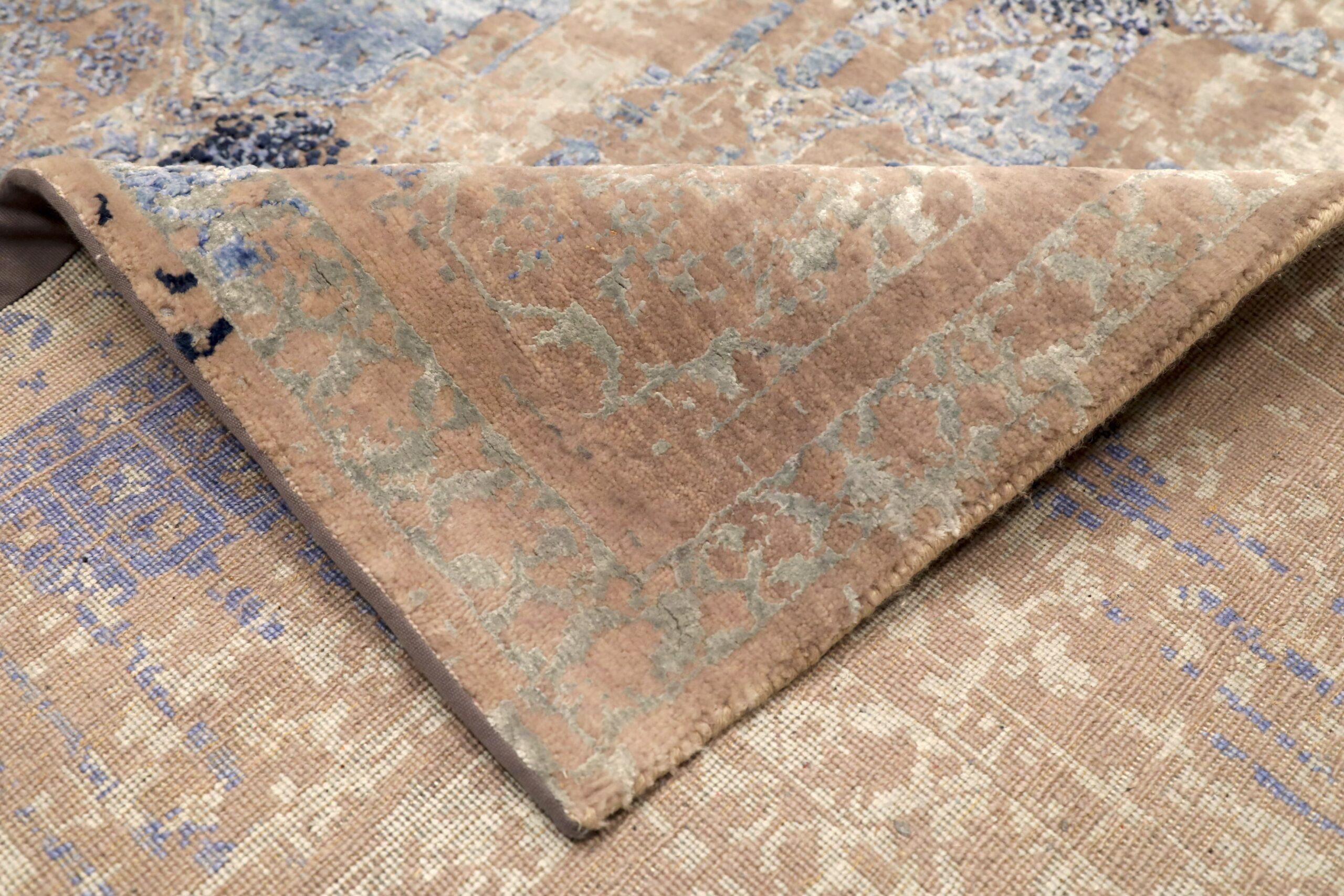 Indiano Tappeti India Transitional Area Rugs - Lana e seta blu grigio/argento - 96613 in vendita