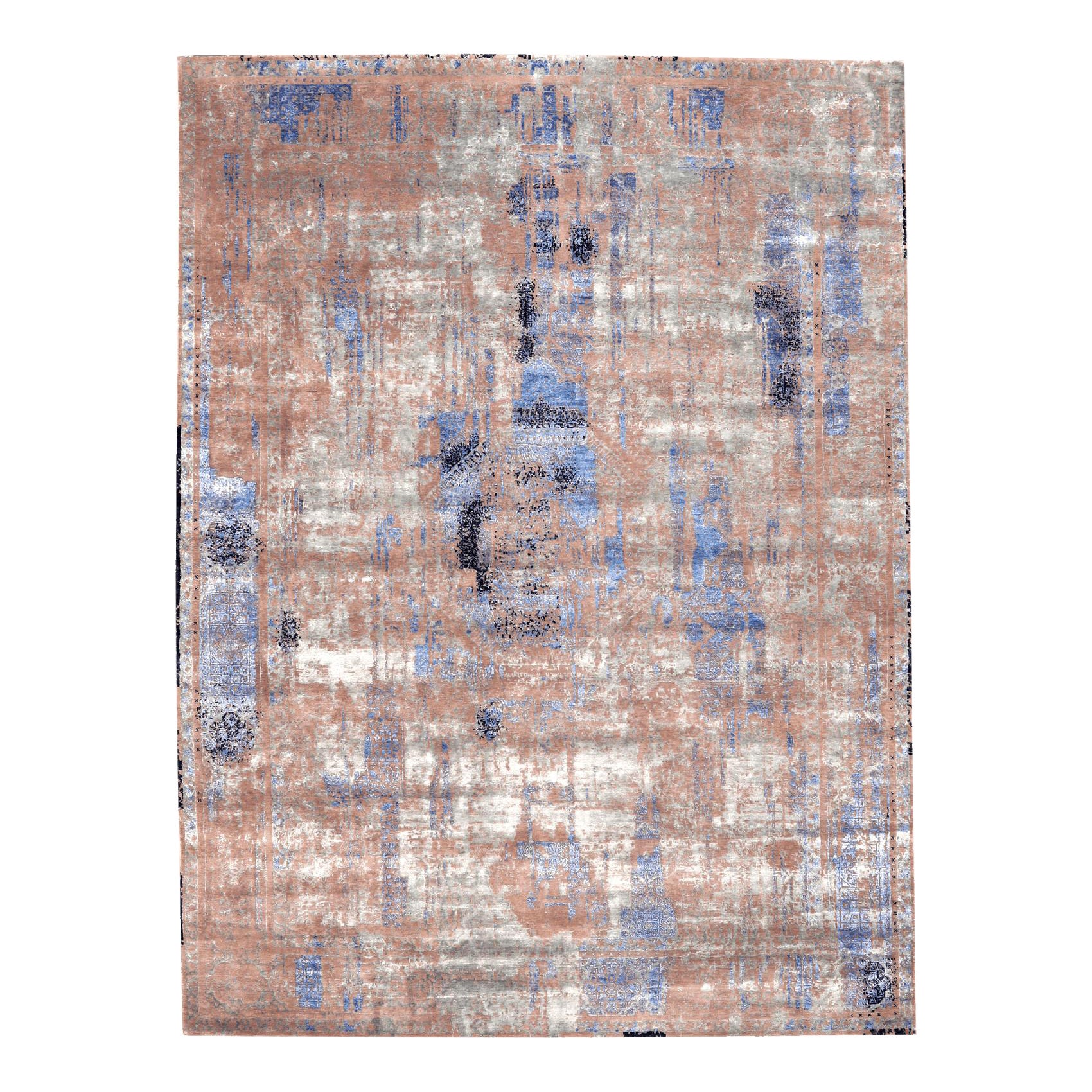 Tappeti India Transitional Area Rugs - Lana e seta blu grigio/argento - 96613