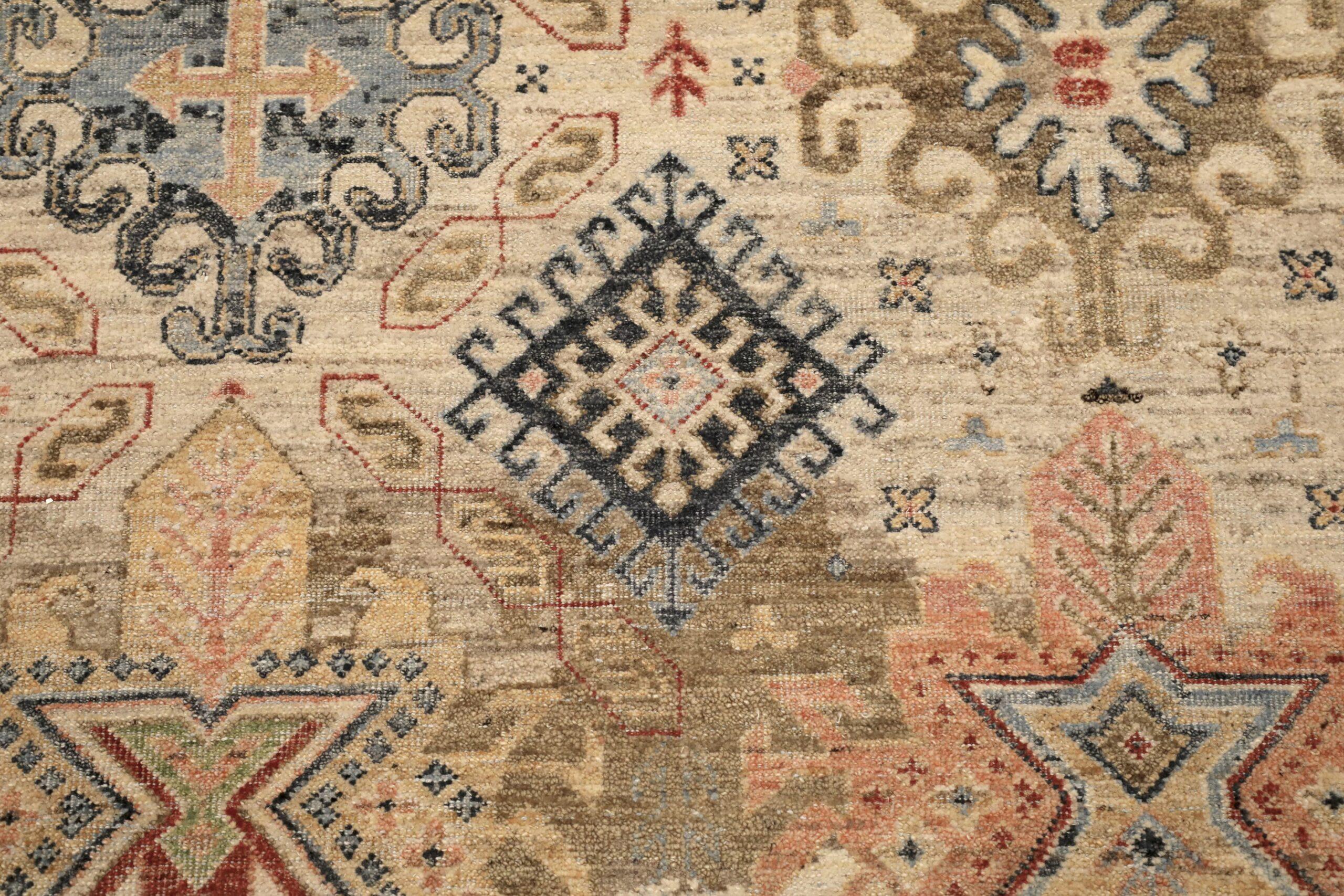 Indische Übergangsteppiche - Wolle Grün Elfenbein Rosa Design - 96546 im Zustand „Hervorragend“ im Angebot in Dallas, TX