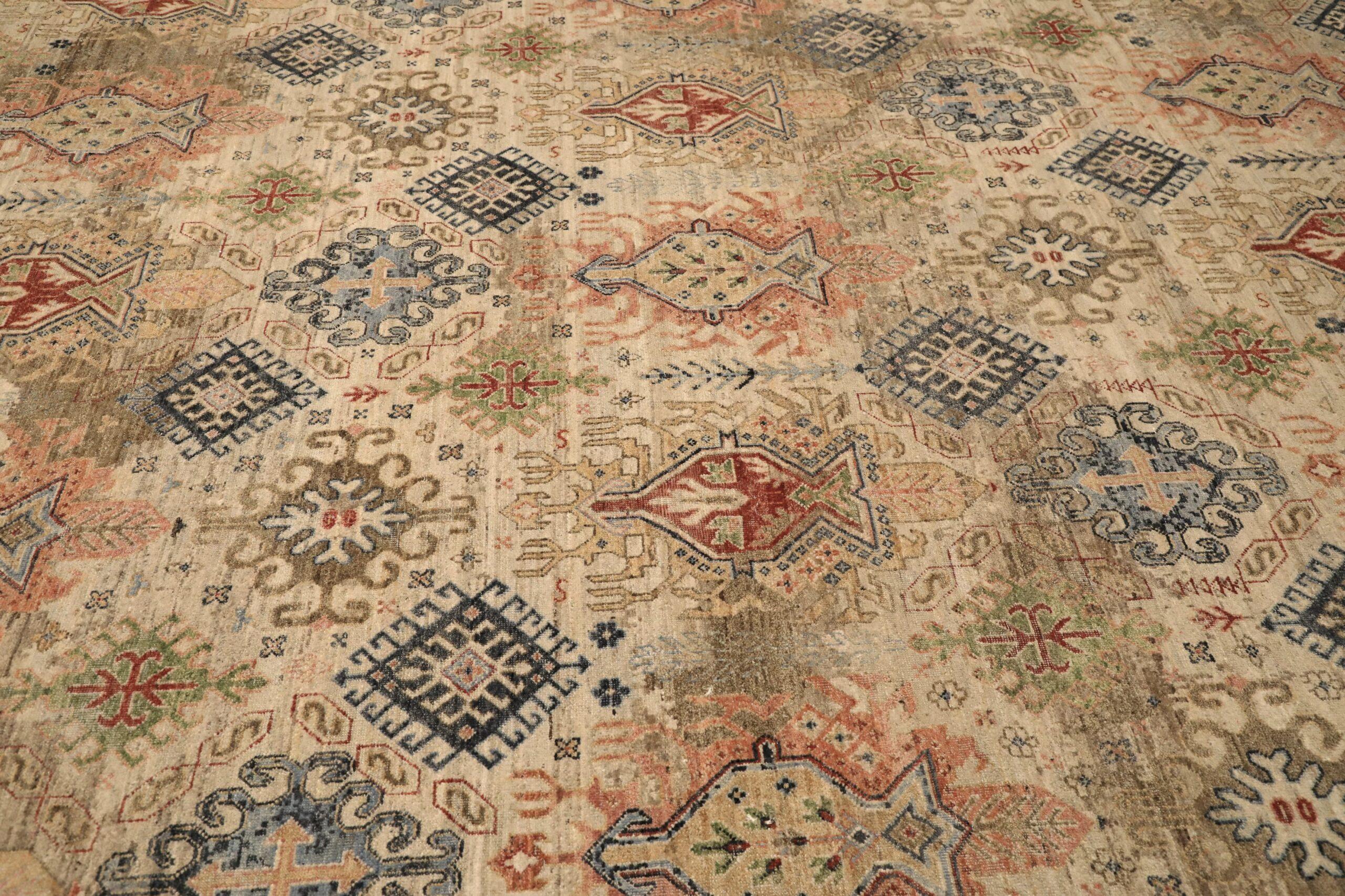 Indische Übergangsteppiche - Wolle Grün Elfenbein Rosa Design - 96546 (20. Jahrhundert) im Angebot
