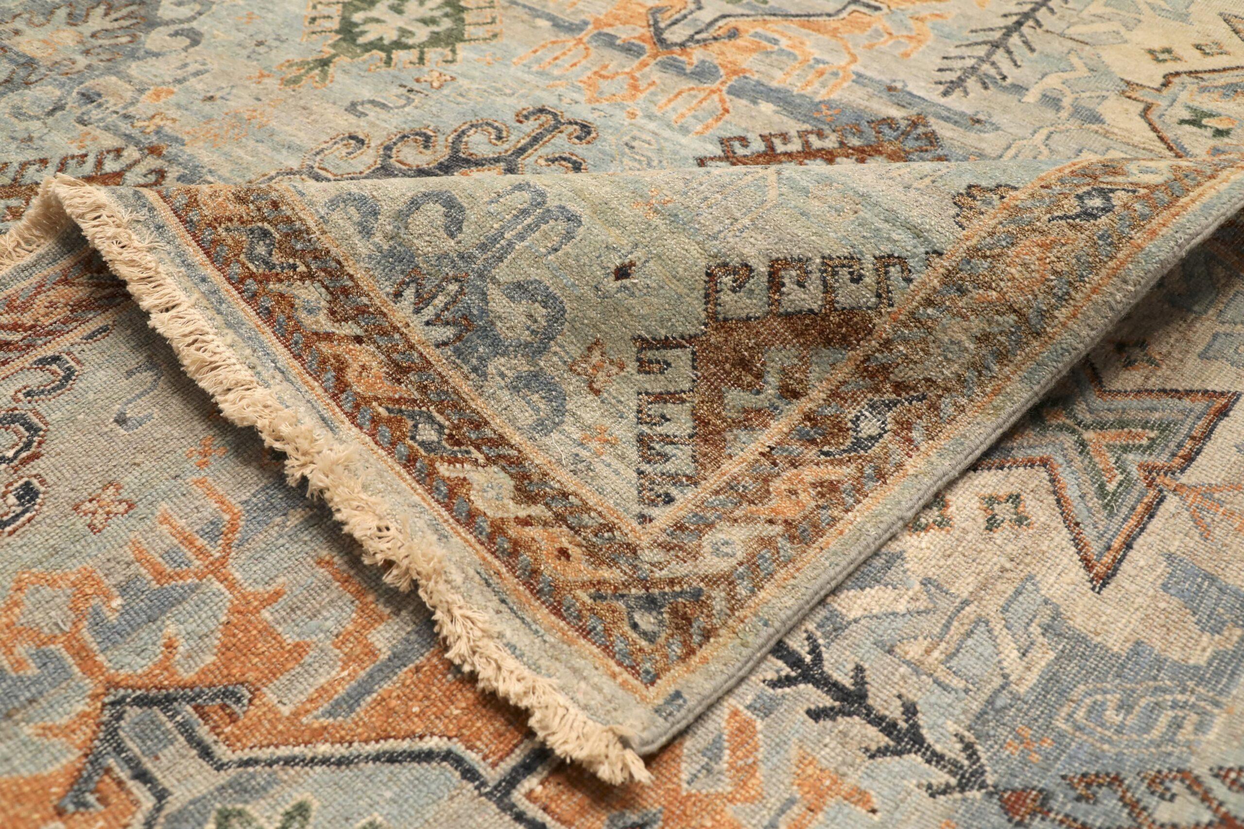 Indien Tapis transitionnel Inde - Laine bleu gris orange - 96569 en vente