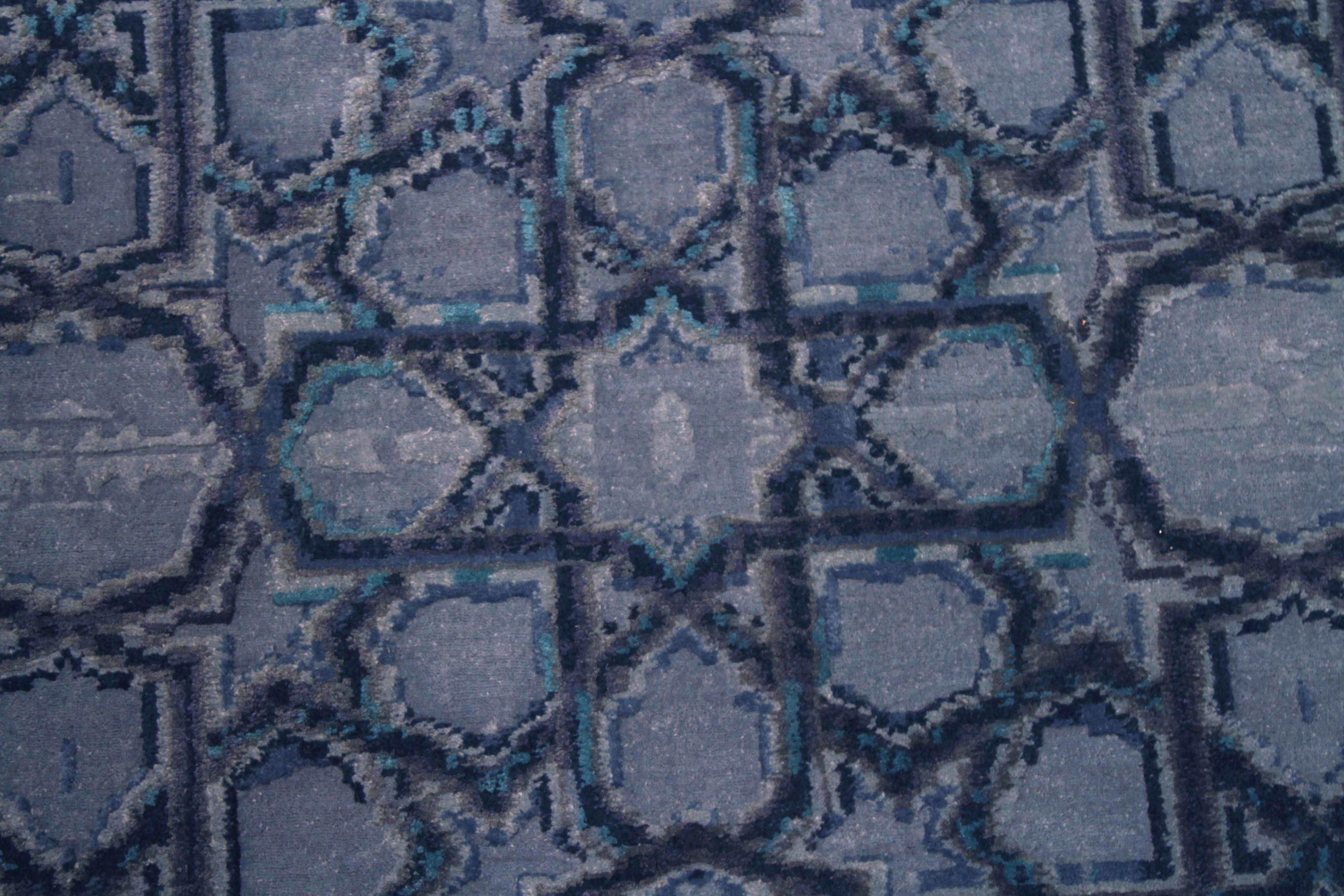 Indiano Tappeto India Vitadvice Over Size Circa 1990 - Lana Blu Navy Blue Design - 91786 in vendita