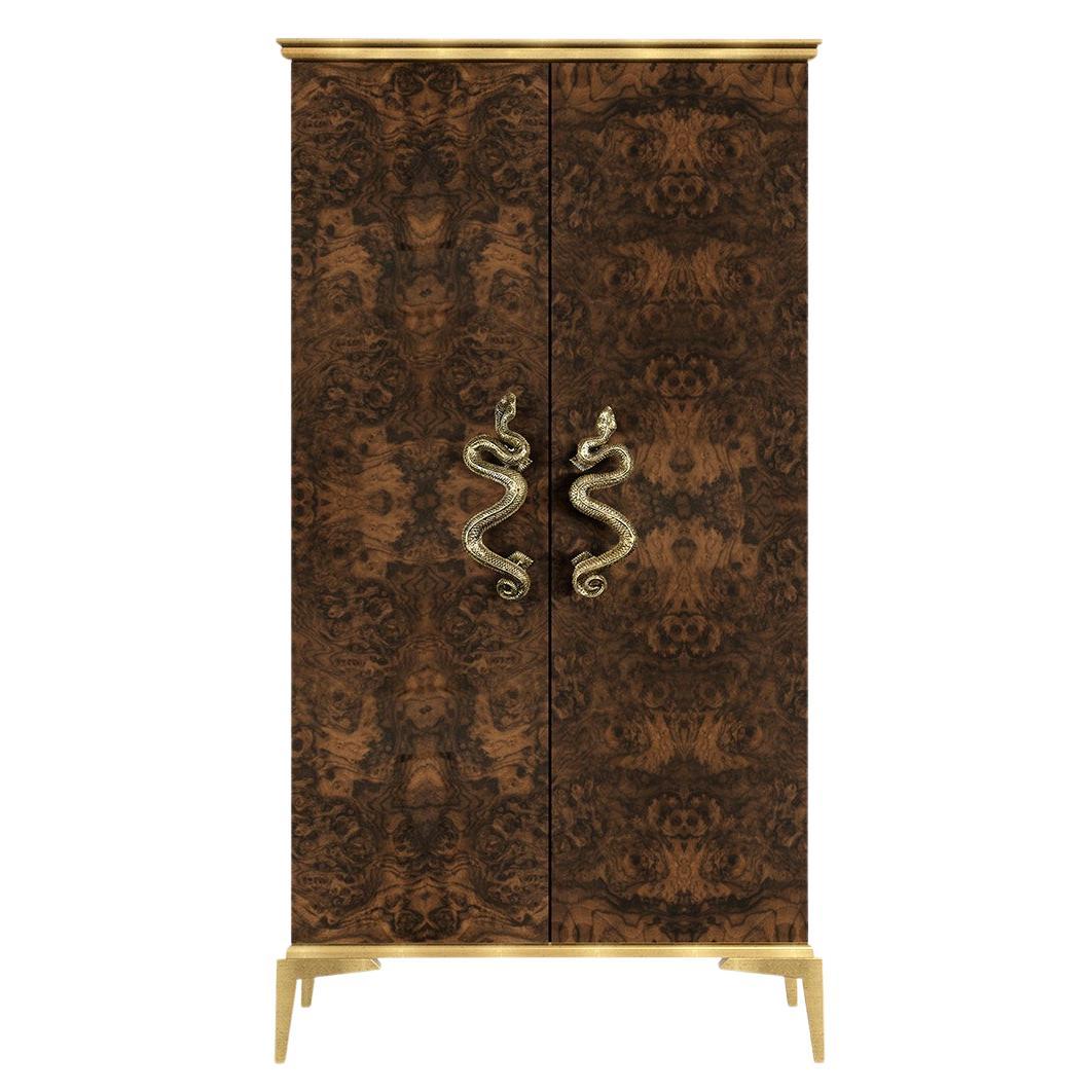 India Walnut Root Veneer Armoire For Sale