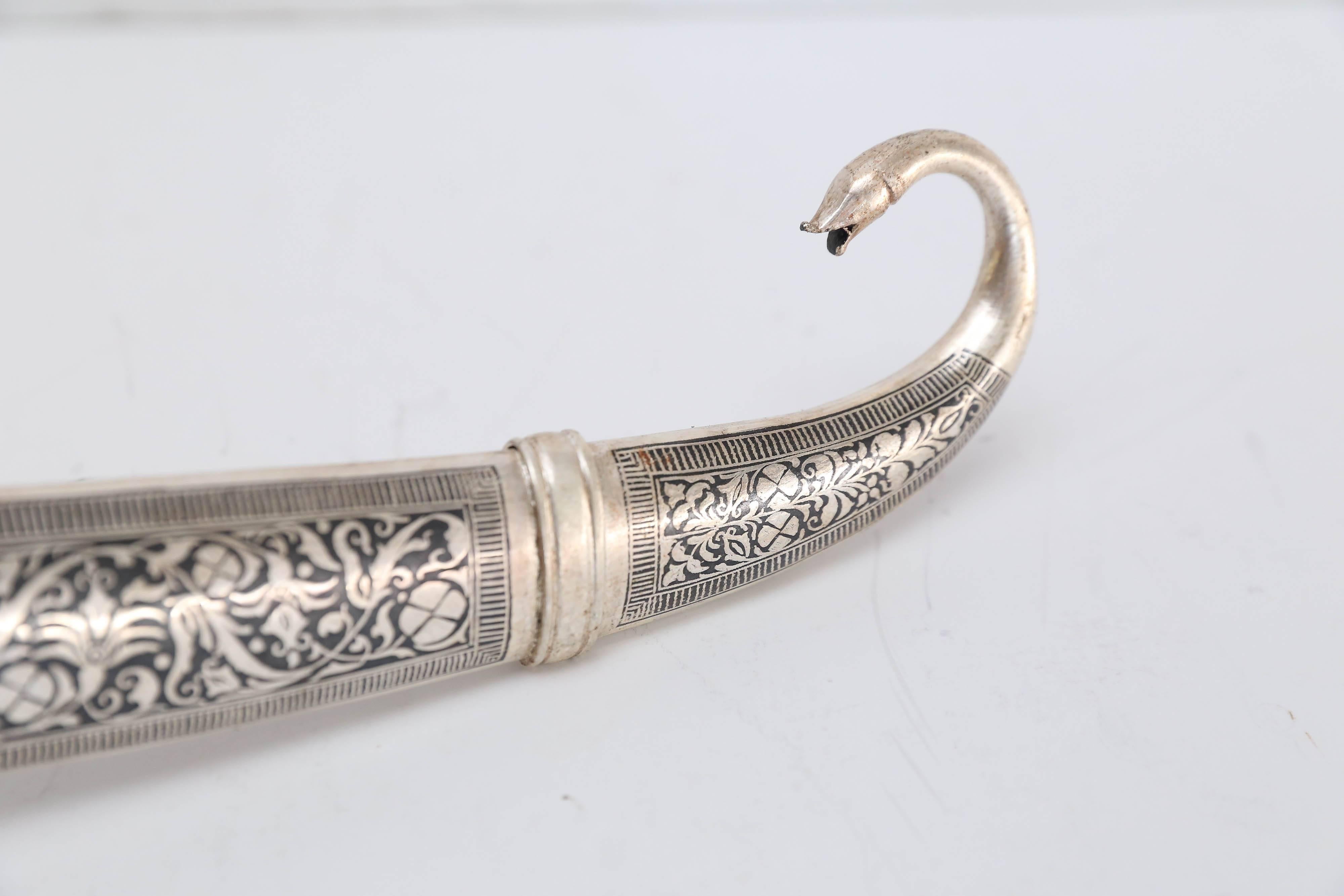 20th Century Indian 1920s Special Steel Water Tempered Inlay Silver Work Mughal Dagger