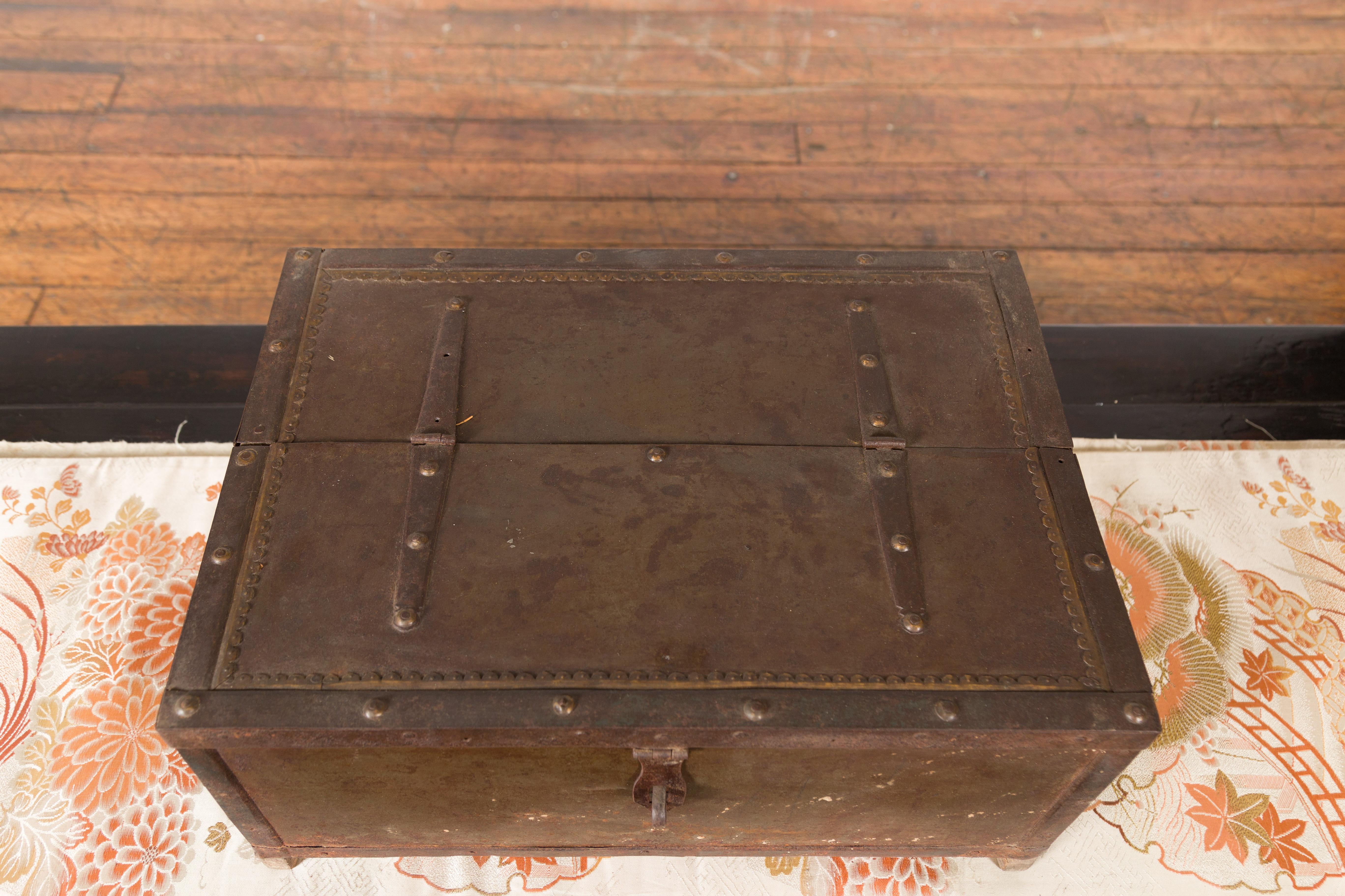 Indian 19th Century Box with Metal Sheathing and Bracketed Wooden Base For Sale 2