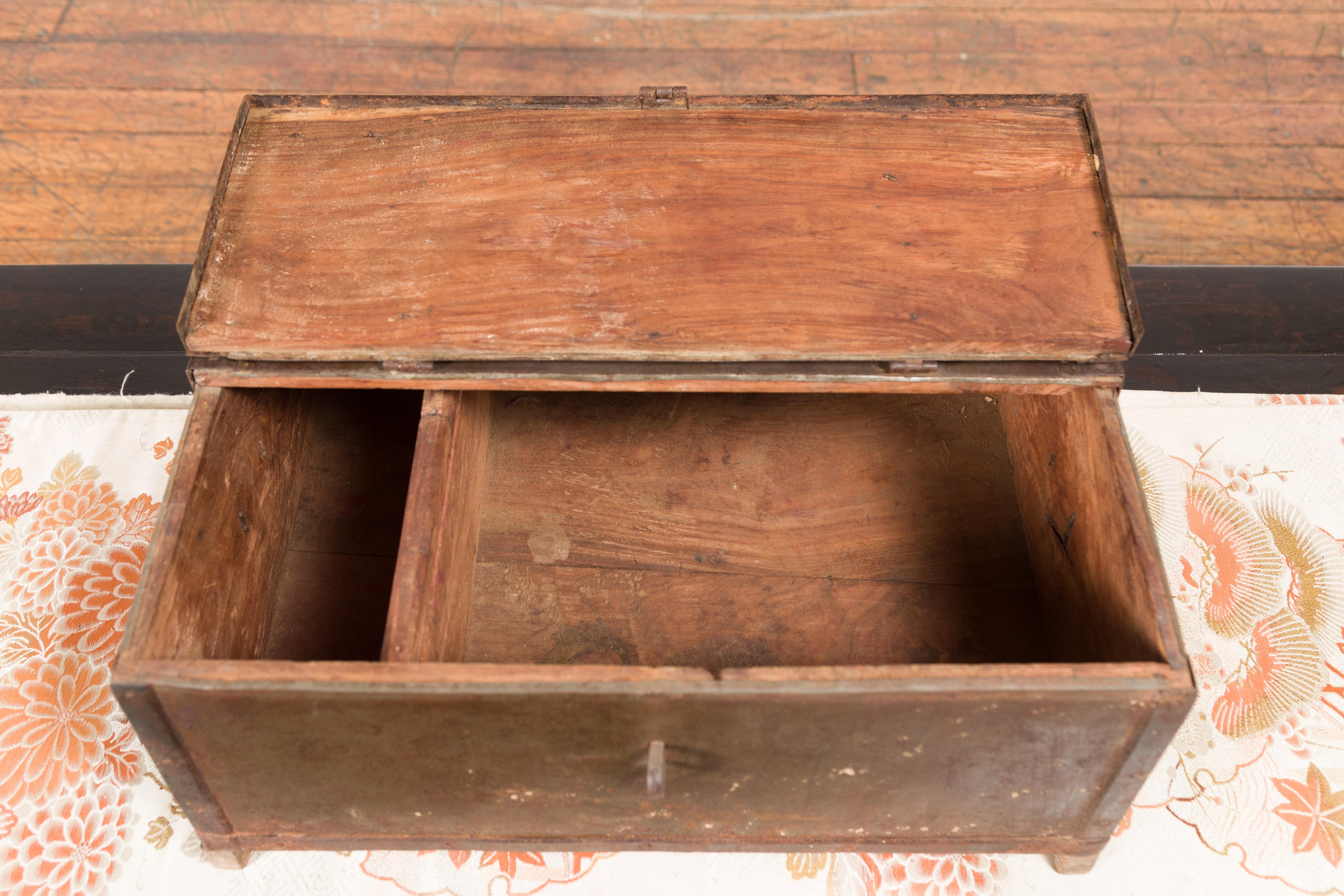 Indian 19th Century Box with Metal Sheathing and Bracketed Wooden Base For Sale 3