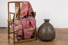 Indian 19th Century Brass Vessel with Abundant Etched Foliage Décor