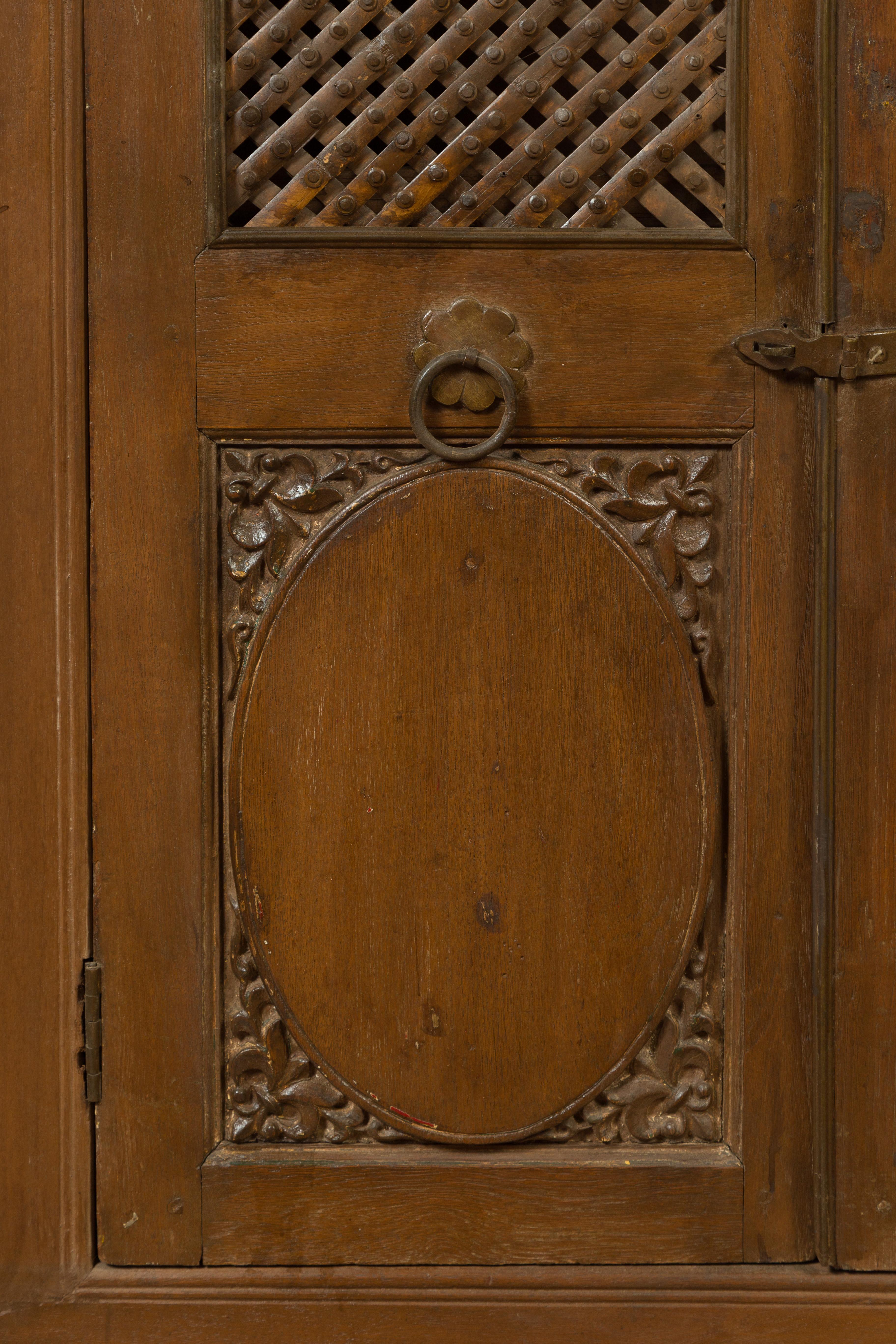 Indian 19th Century Cabinet with Metal Fretwork Motifs and Oval Medallions For Sale 1