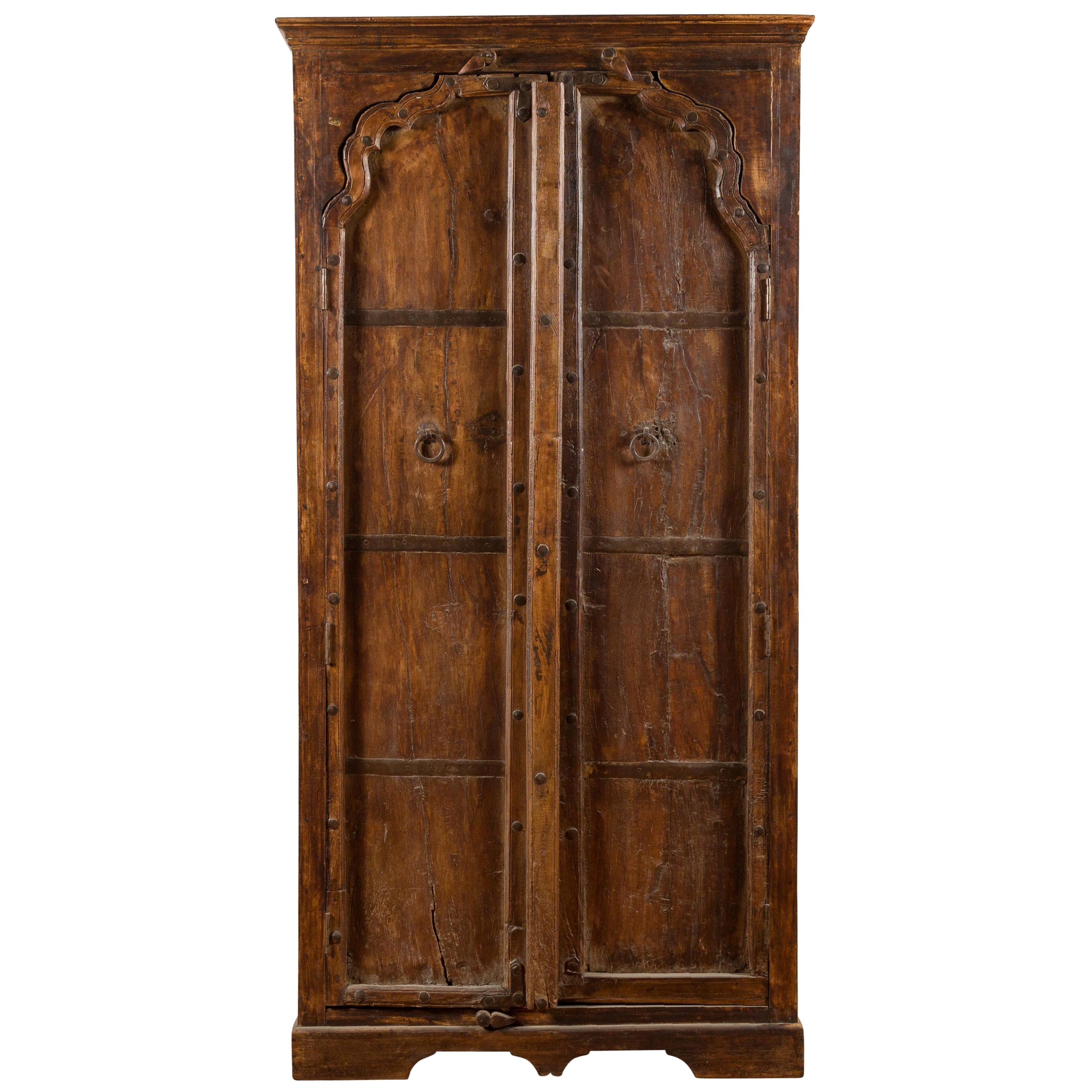 Indian 19th Century Carved Sheesham Wood Cabinet with Iron Hardware from Gujarat
