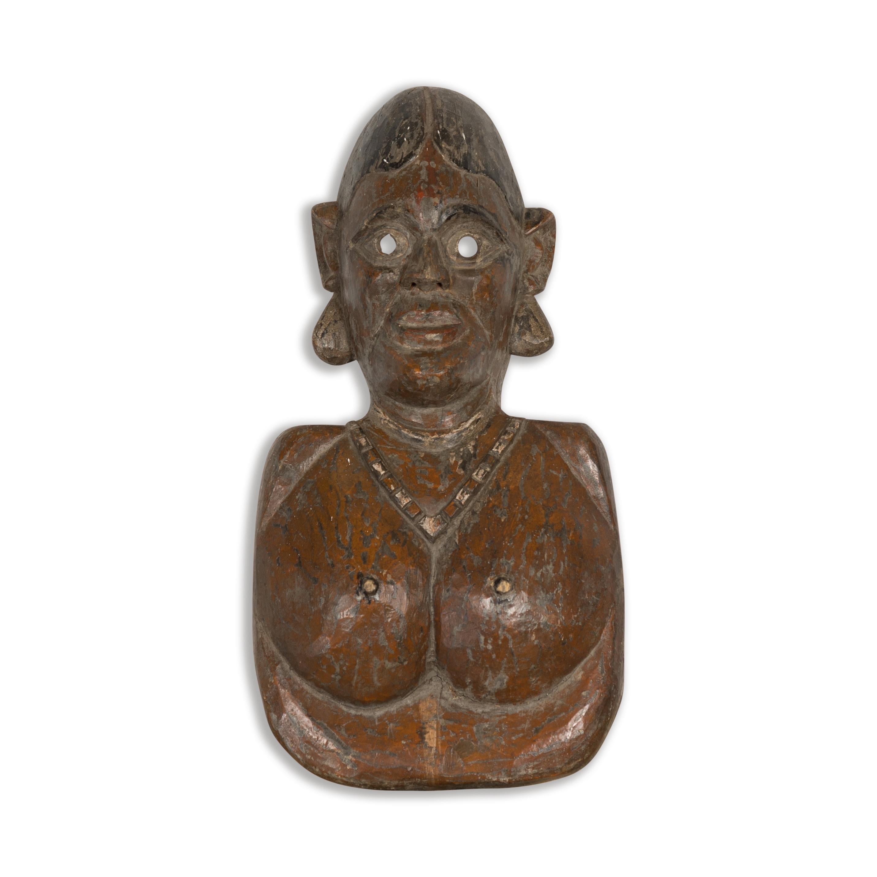 Masque de buste de cérémonie en bois du 19ème siècle en vente 5