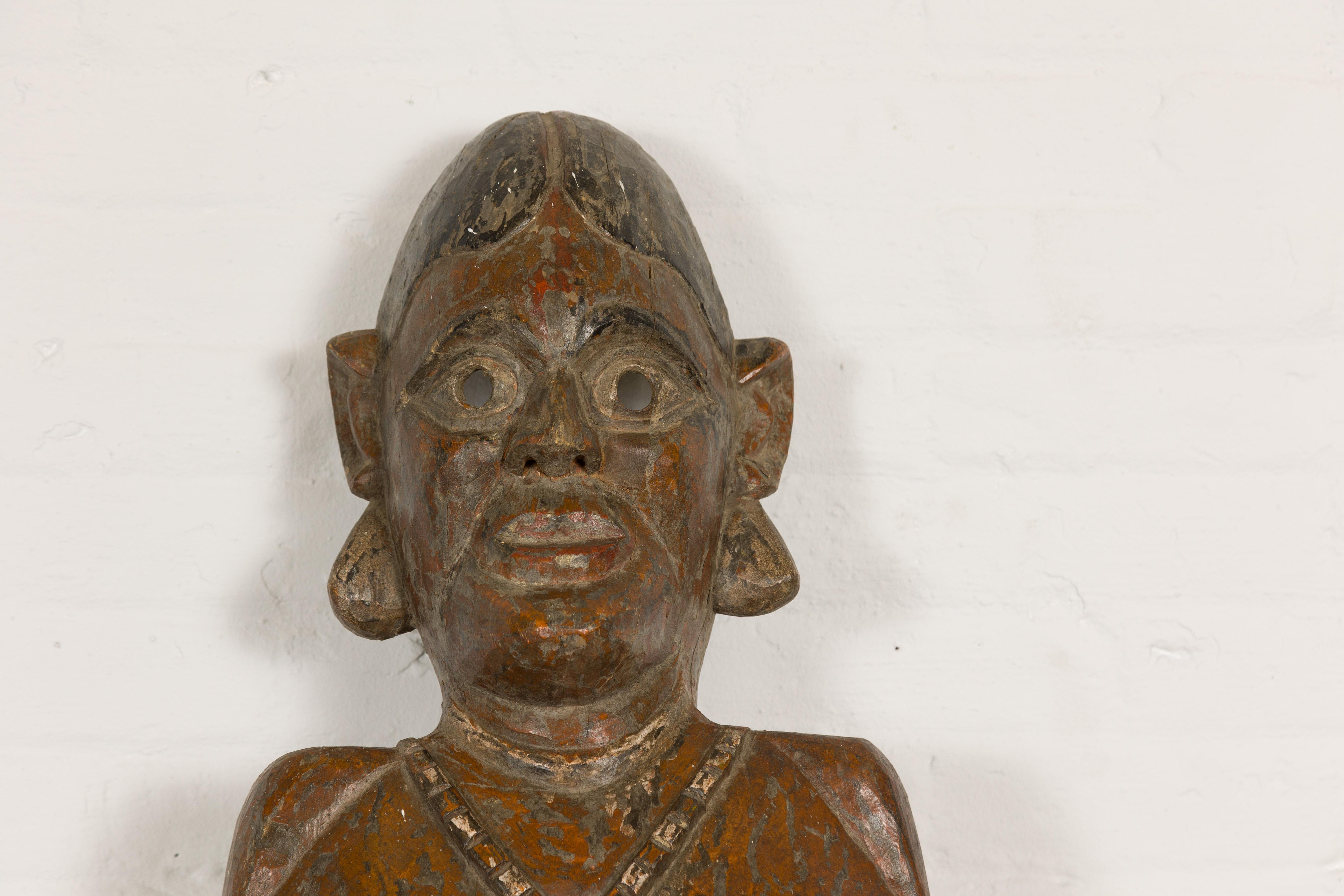 Folk Art 19th Century Ceremonial Wooden Bust Mask For Sale
