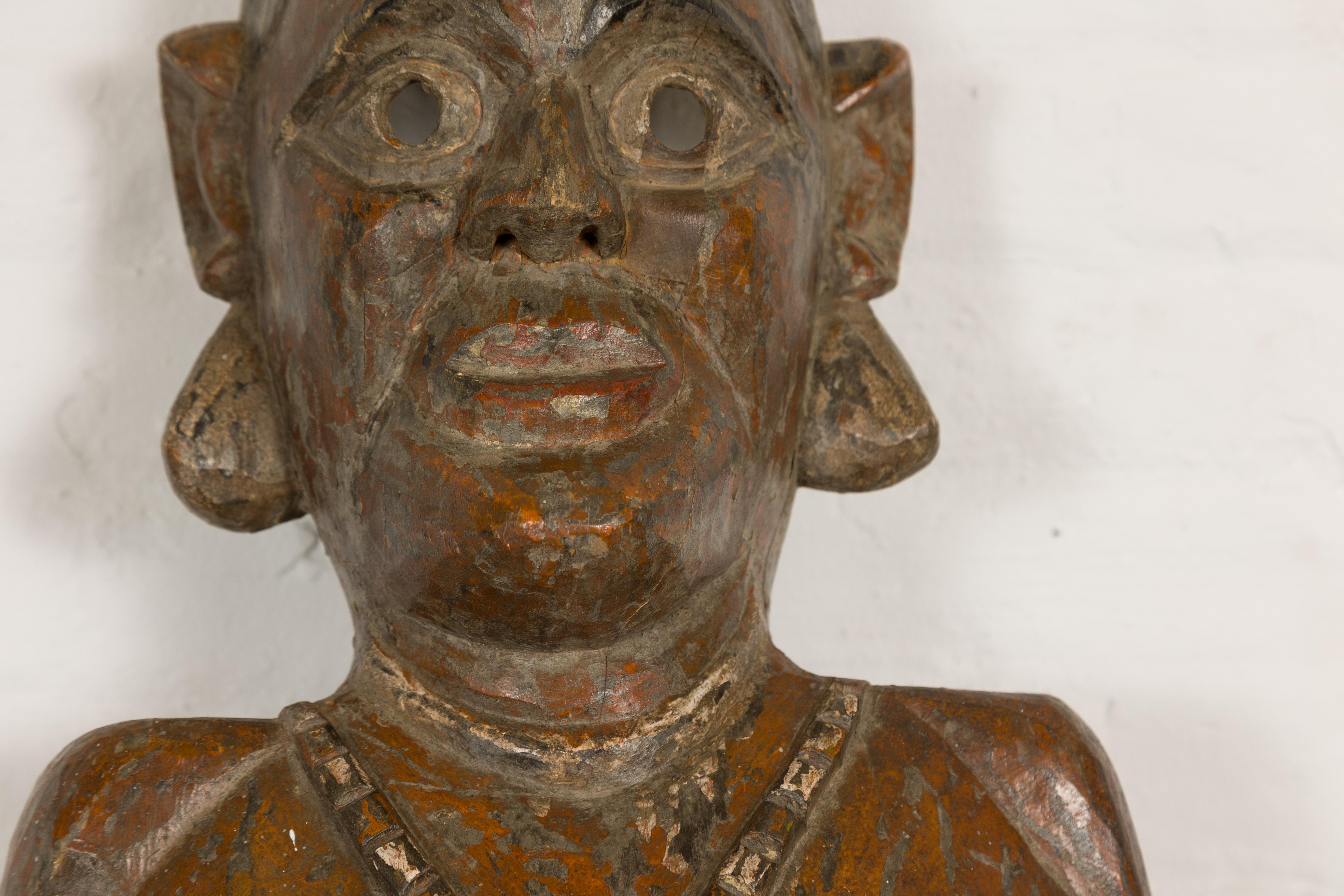 19th Century Ceremonial Wooden Bust Mask In Good Condition For Sale In Yonkers, NY