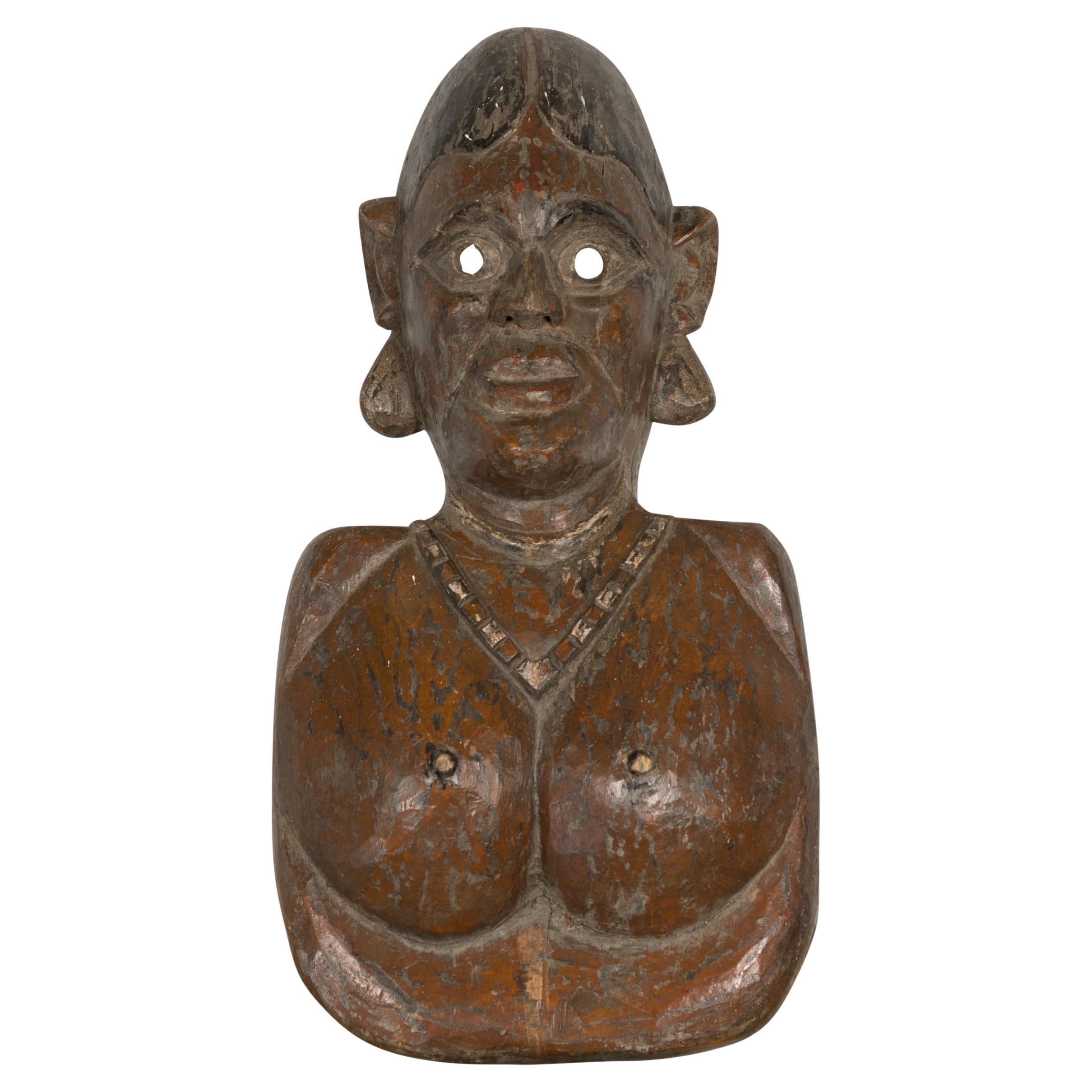 19th Century Ceremonial Wooden Bust Mask For Sale
