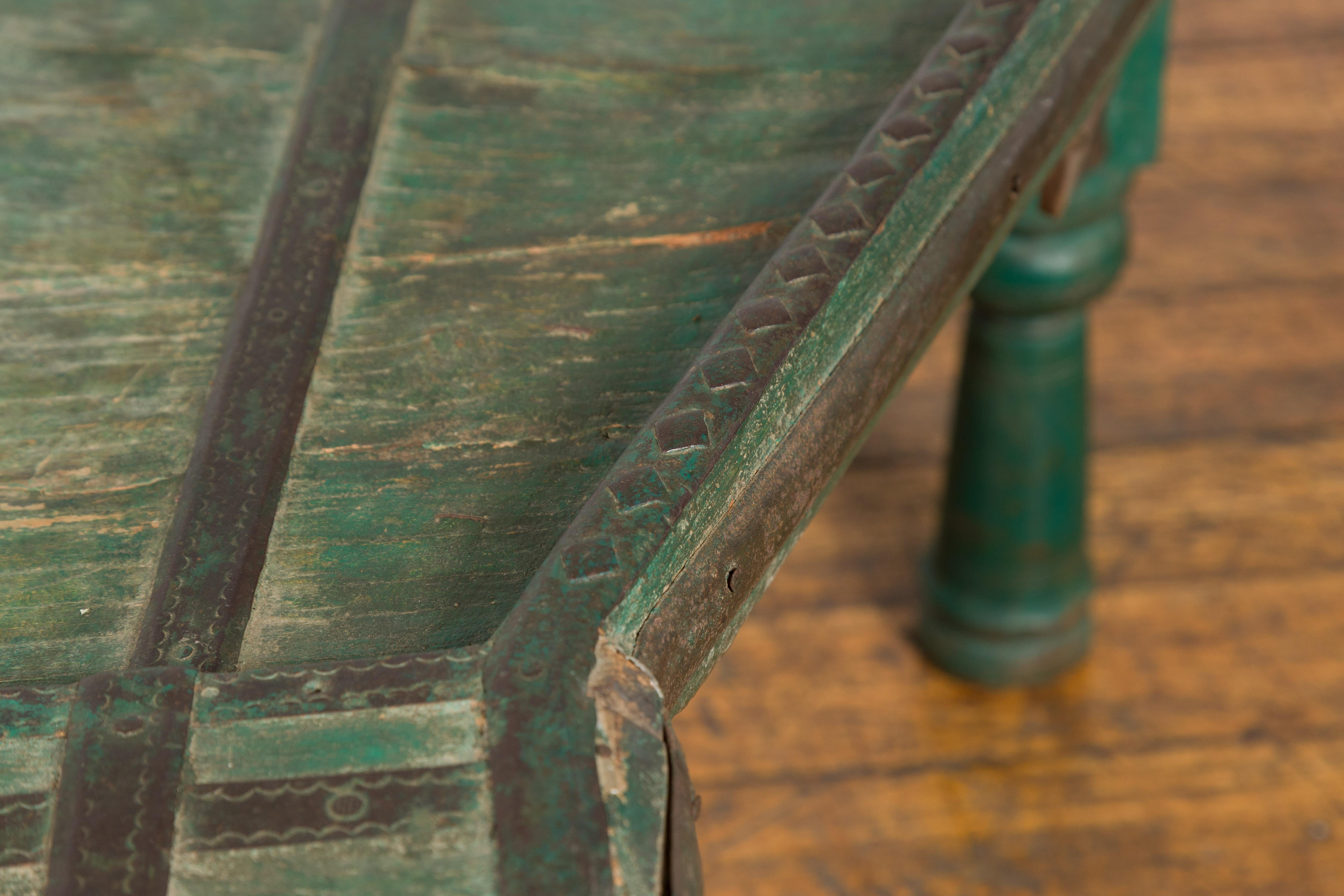 Indian 19th Century Green Painted Wood Bullock Cart Made into a Coffee Table For Sale 2