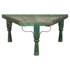 Indian 19th Century Green Painted Wood Bullock Cart Made into a Coffee Table