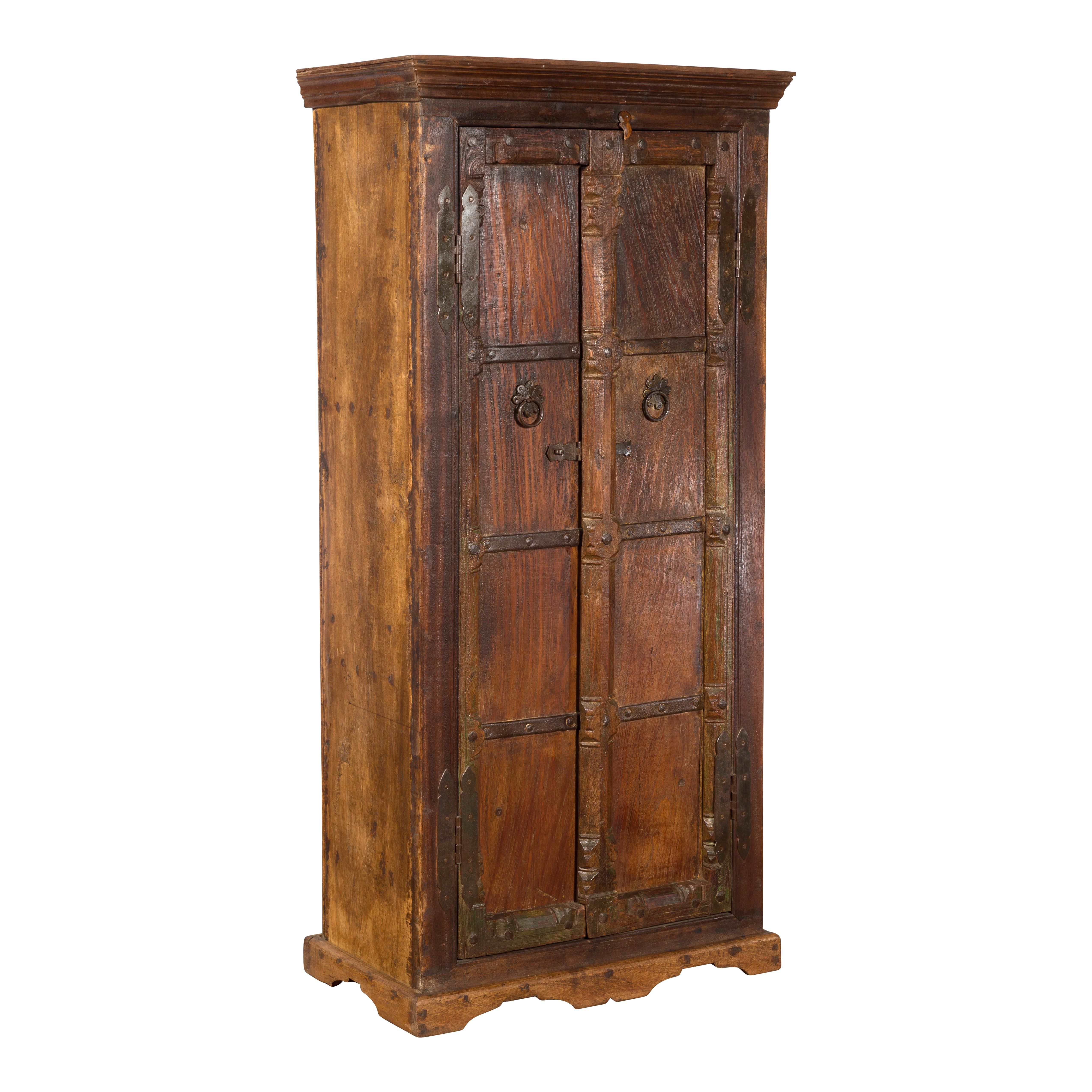 Indian 19th Century Gujarat Armoire with Iron Braces and Carved Half Columns For Sale 12