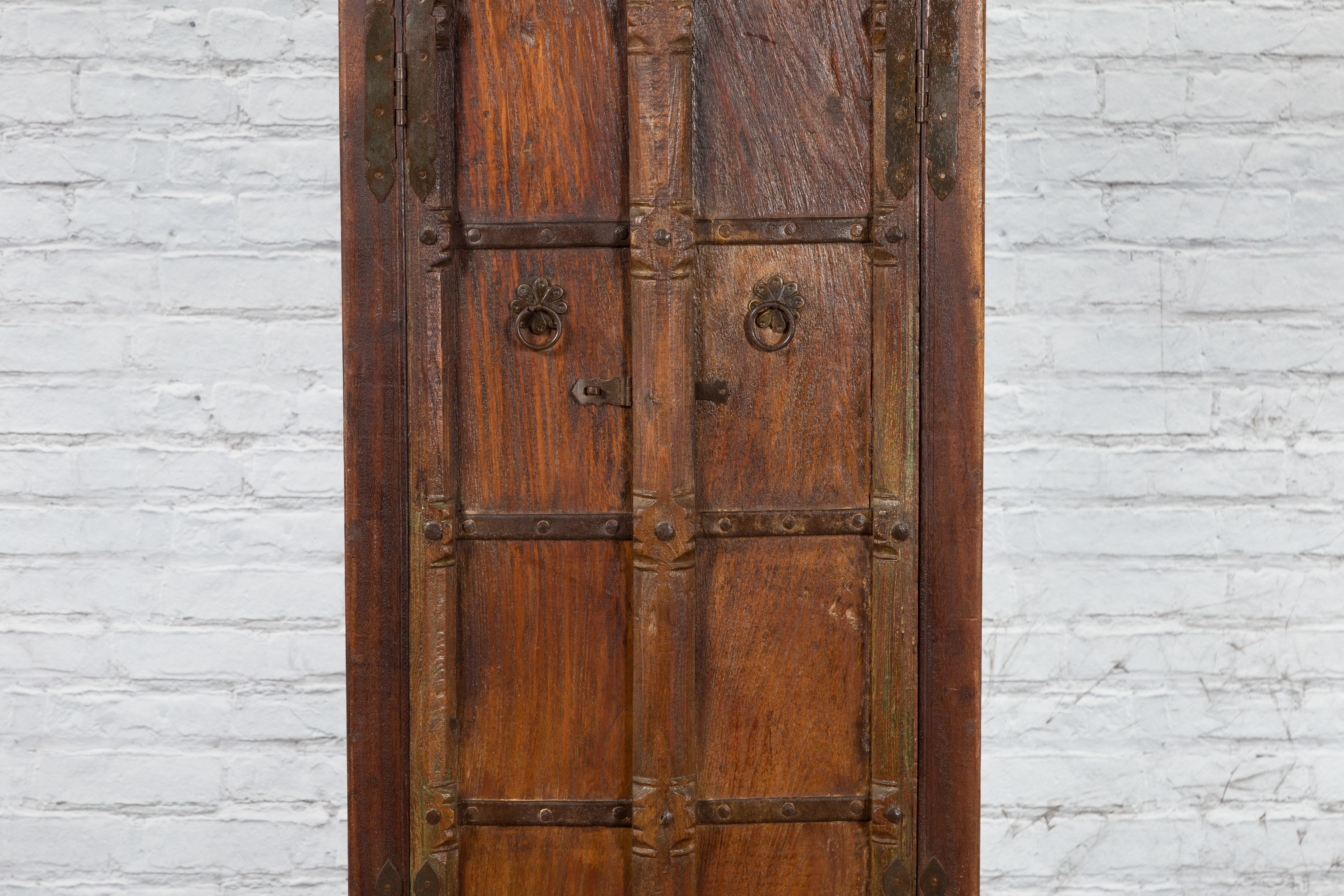 Indian 19th Century Gujarat Armoire with Iron Braces and Carved Half Columns In Good Condition For Sale In Yonkers, NY