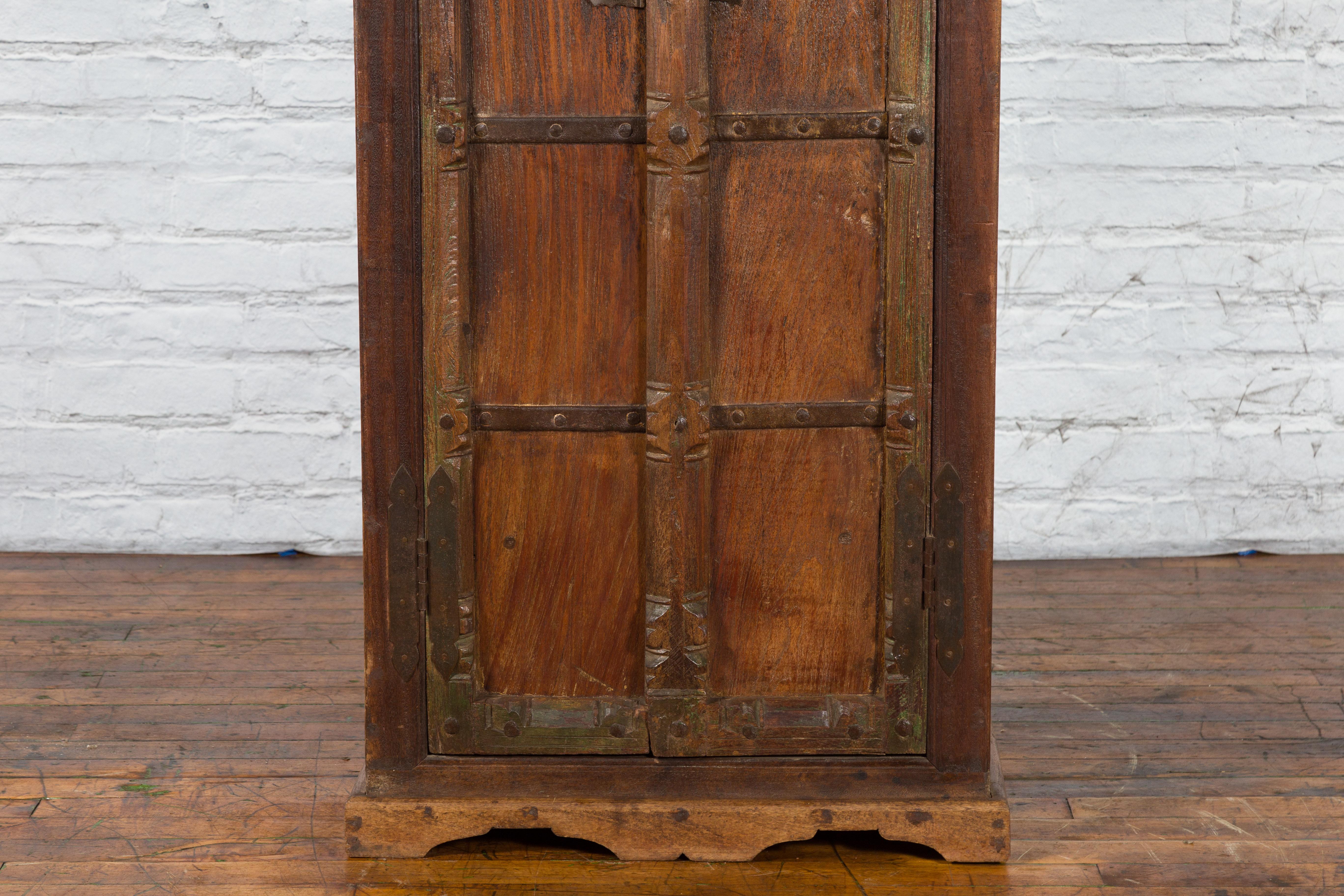 Indian 19th Century Gujarat Armoire with Iron Braces and Carved Half Columns For Sale 1