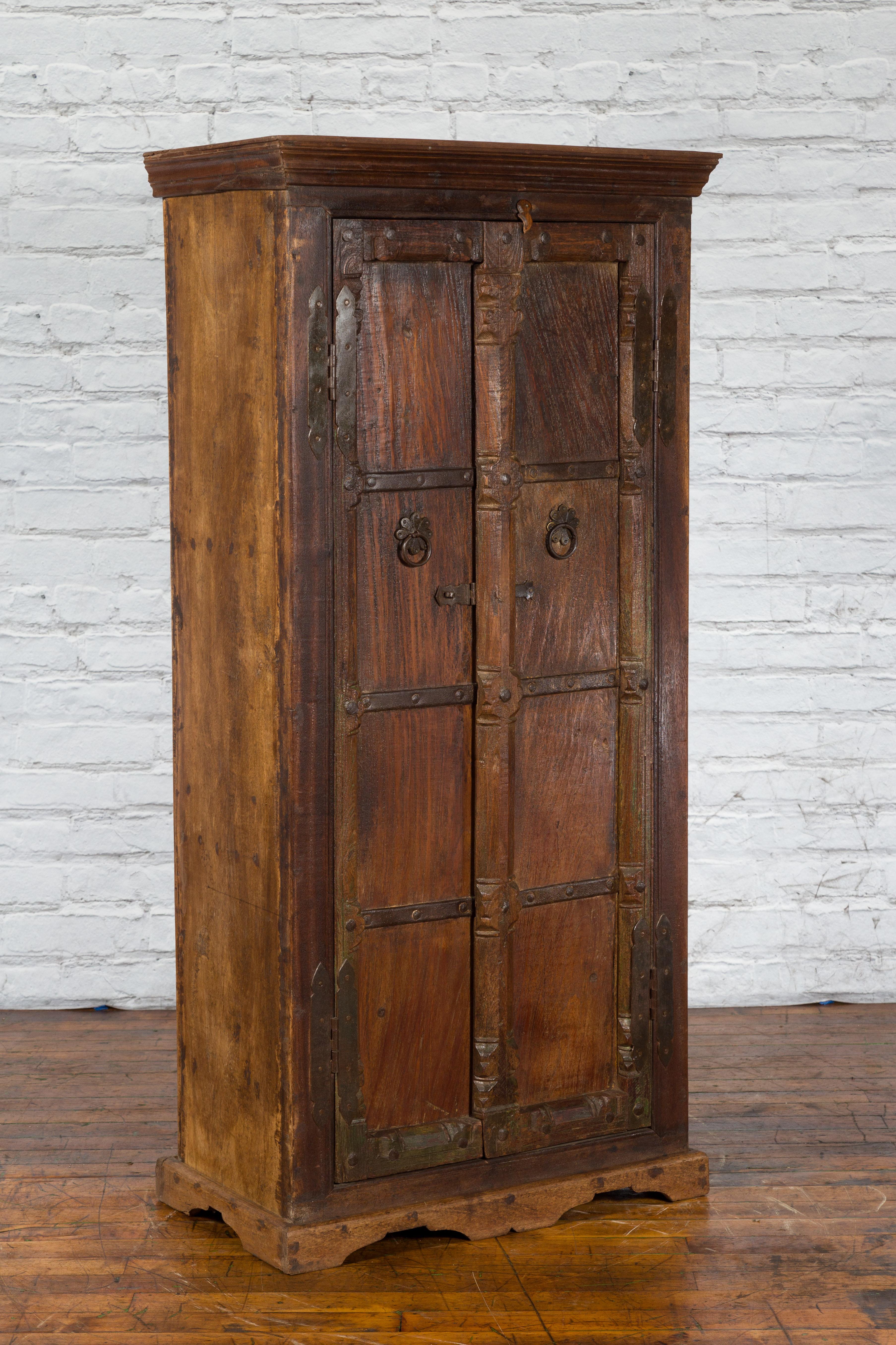 Indian 19th Century Gujarat Armoire with Iron Braces and Carved Half Columns For Sale 2